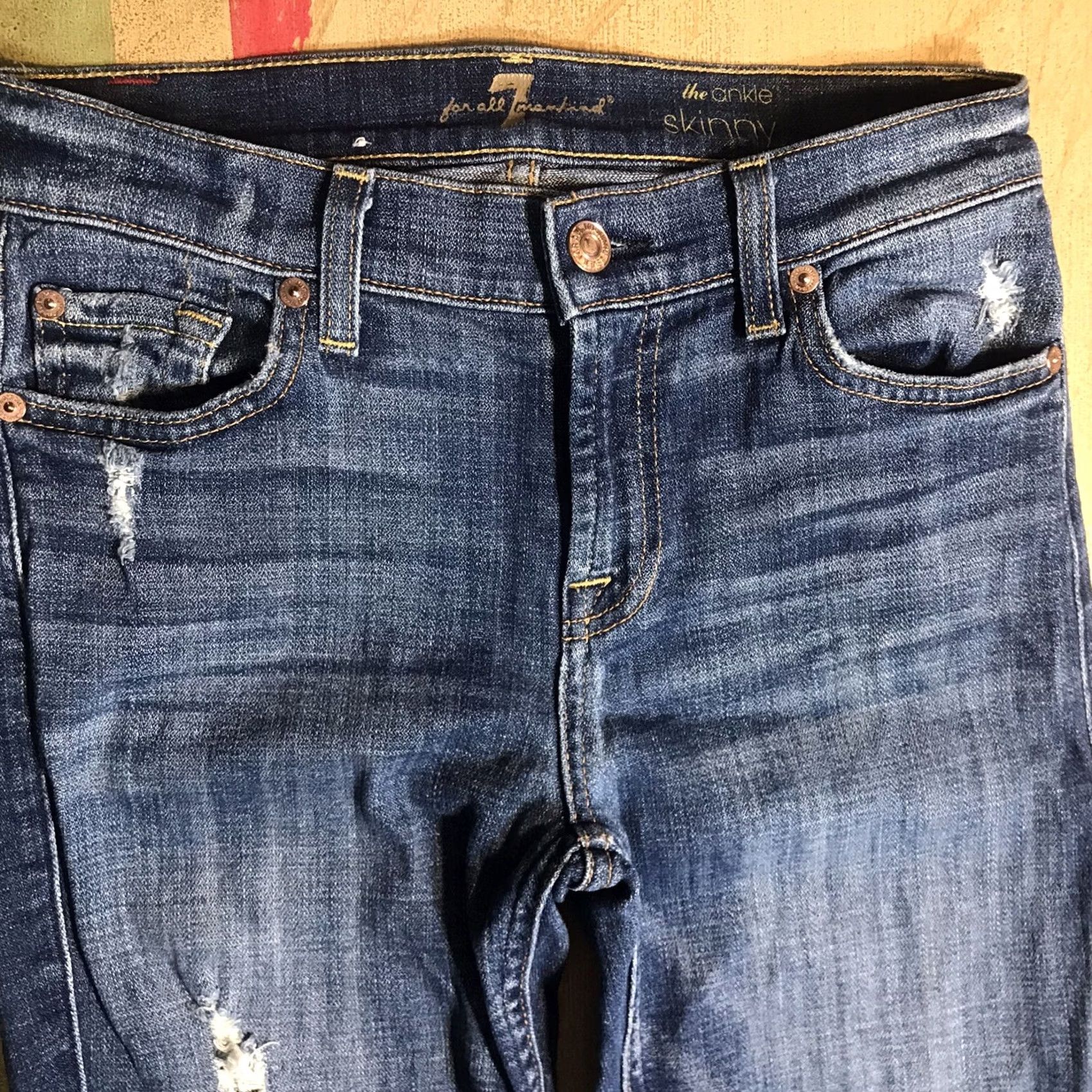 7 For All Mankind VINTAGE 7 For All Mankind Jeans Womens High Waist Skinny Distressed Blue 28 Inseam 90s Bohemian Womens Jeans Size 26" / US 2 / IT 38 - 5 Thumbnail