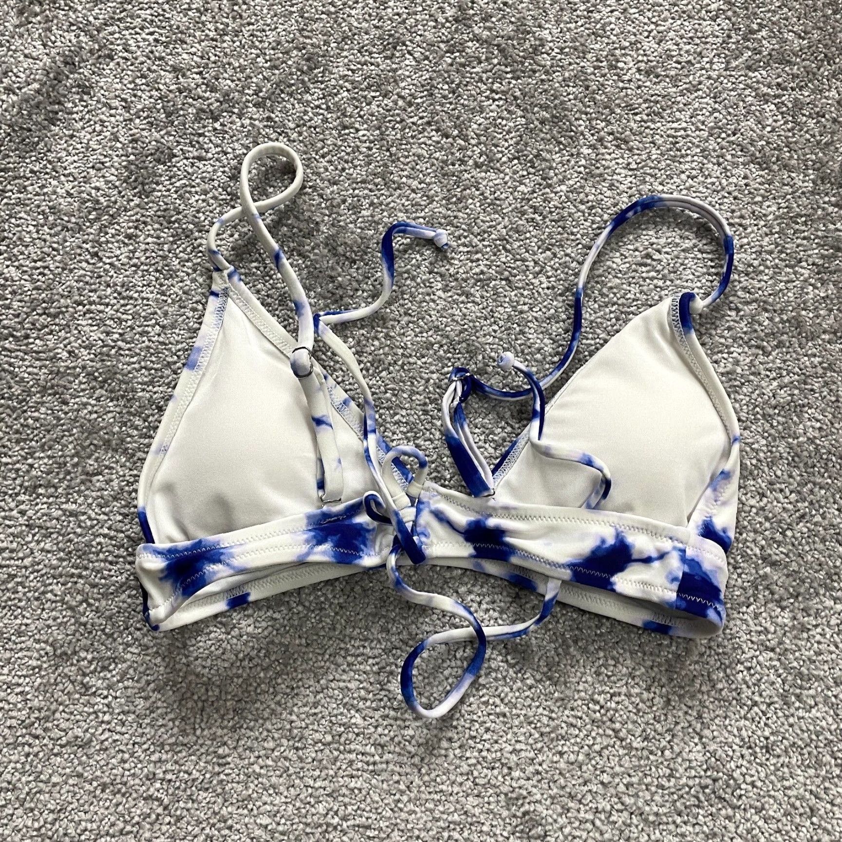 Triangl Vintage Unbranded Women's Bikini Top Large Blue White Tie Dye Spaghetti Strap Beachwear Size L / US 10 / IT 46 - 2 Thumbnail