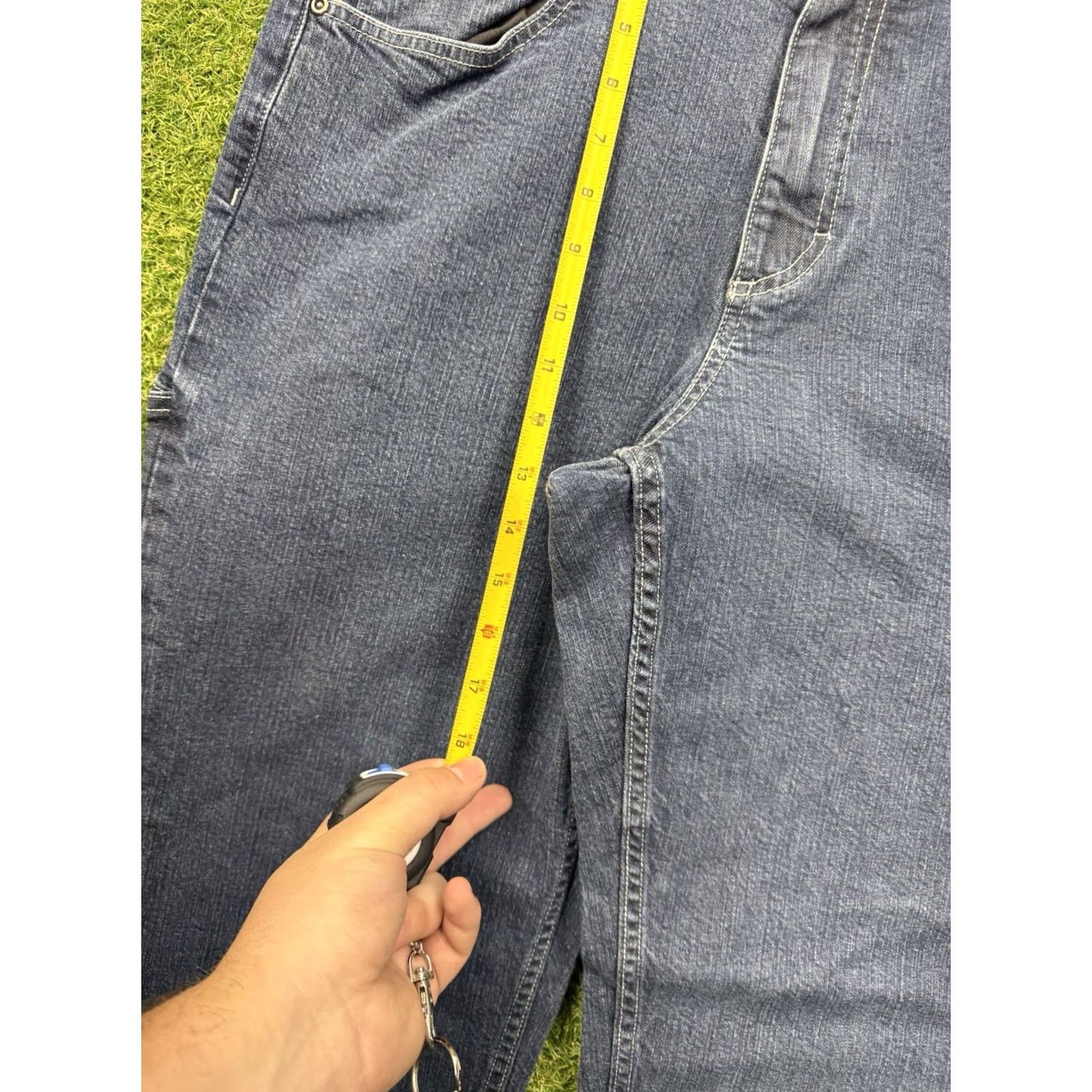 Denime Duluth Jeans Mens 38X30 Blue Dark Wash Denim Standard Fit Work 5-Pocket Straight Mid 10-12in Inseam 30in Cotton Denim Logo Vintage: No Size US 38 / EU 54 - 6 Thumbnail