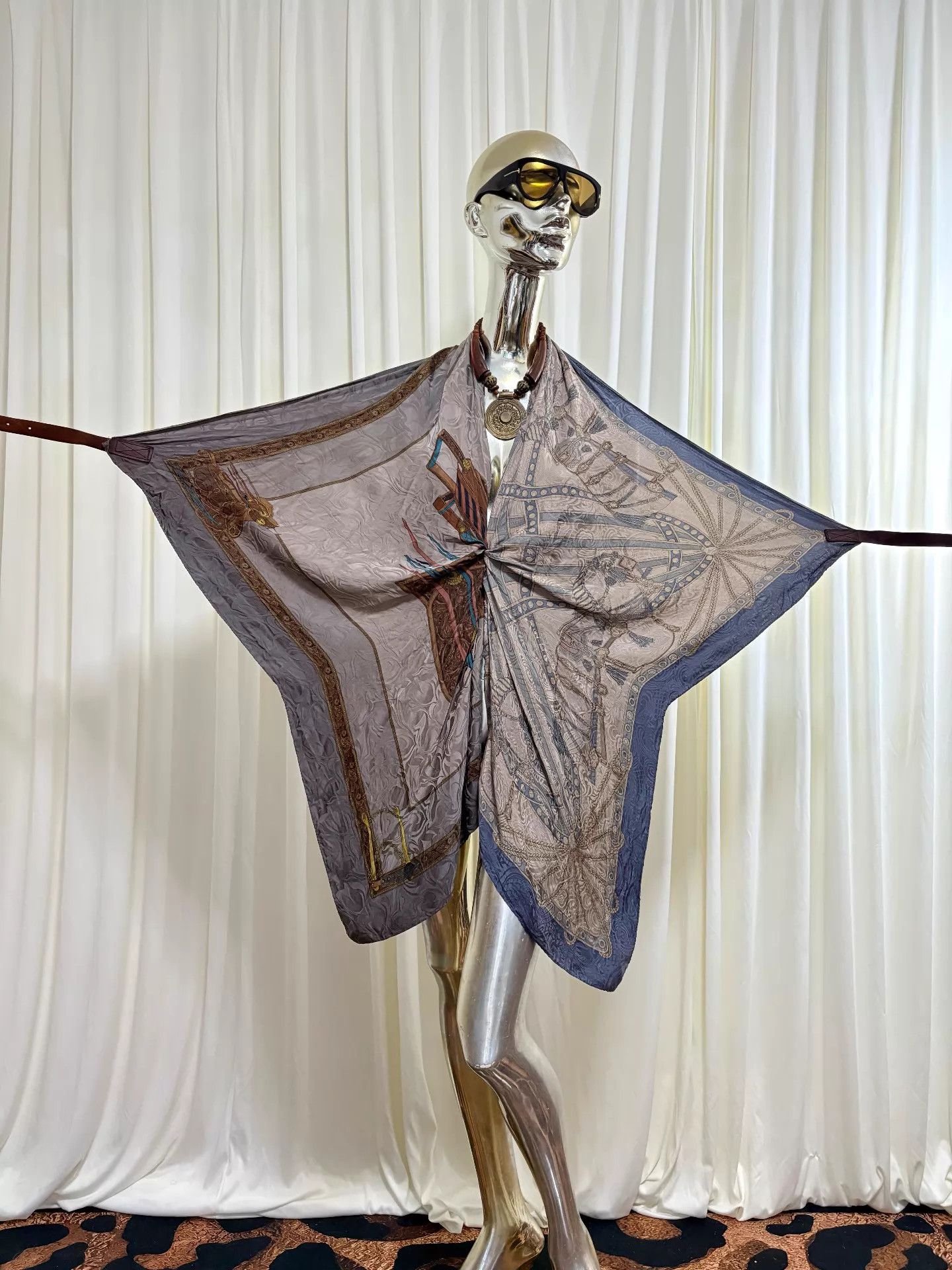 Other Vintage Asym Knot Tie-Back Open Back Dark Pattern Scarf Size ONE SIZE - 1 Thumbnail