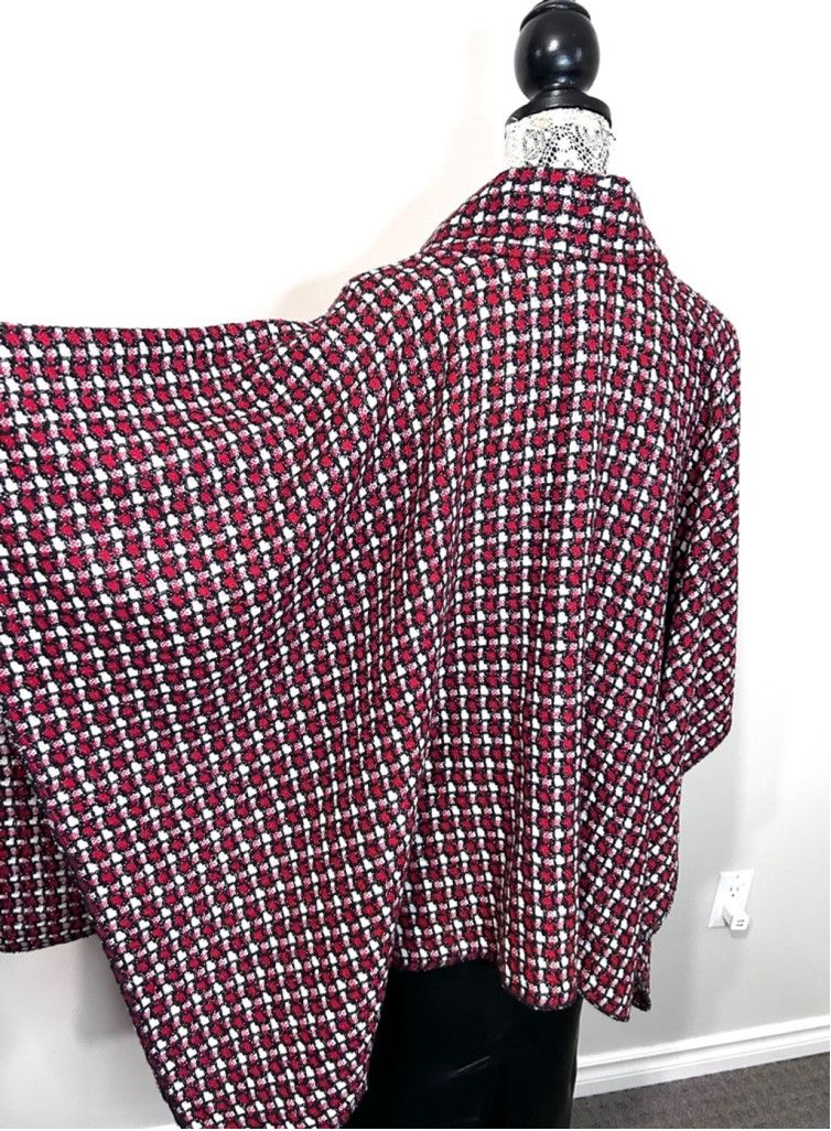 Other Vintage handmade red plaid metallic accents Cape Poncho OS Size ONE SIZE - 7 Thumbnail