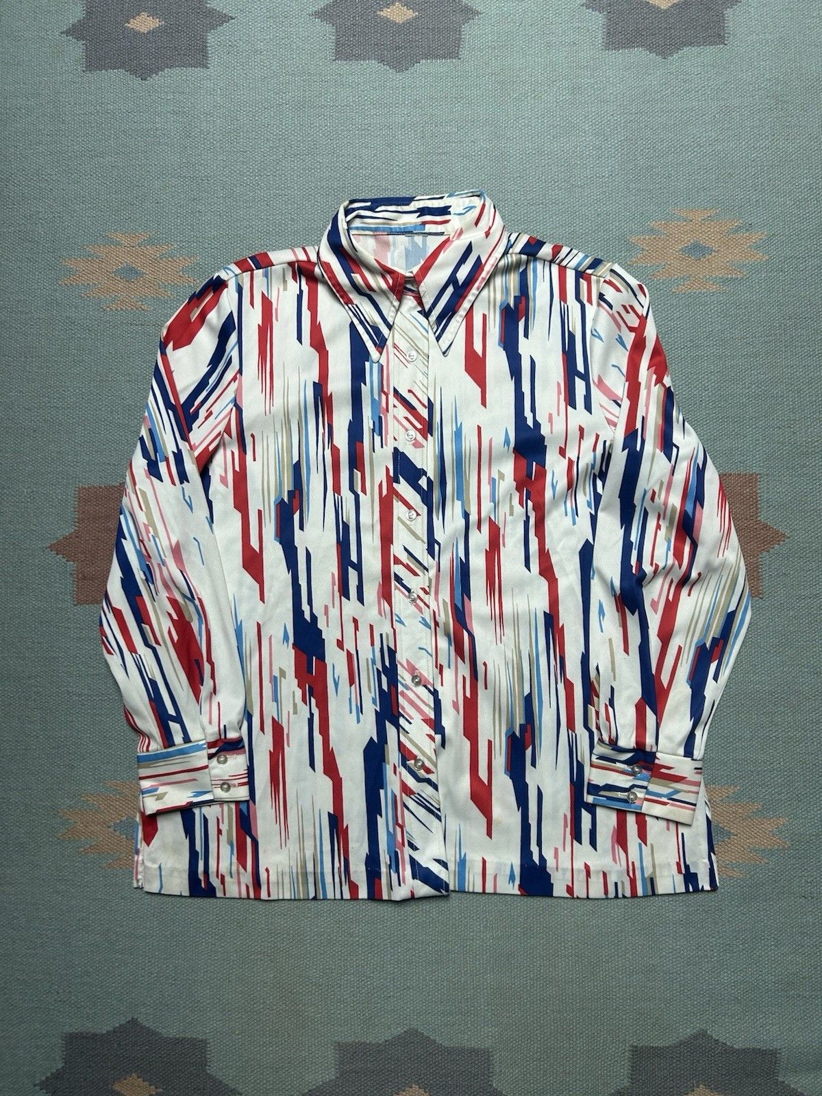Vintage Vintage 70s button shirt nylon polyester? dagger collar Lg Size L / US 10 / IT 46 - 1 Thumbnail