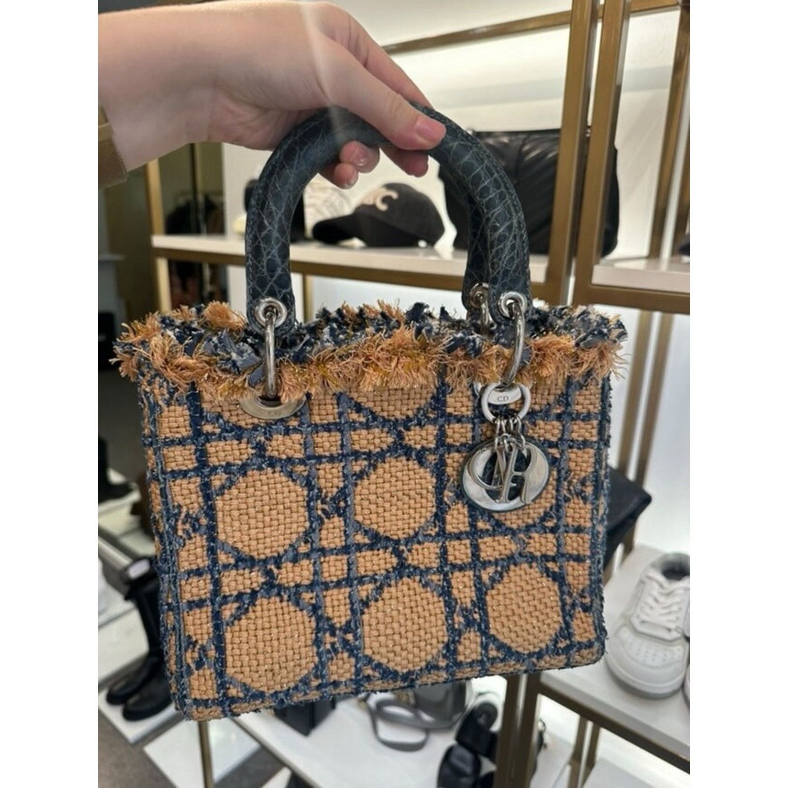 Dior Dior Lady Dior Medium Tweed Crocodile Handle Bag Size ONE SIZE - 3 Thumbnail