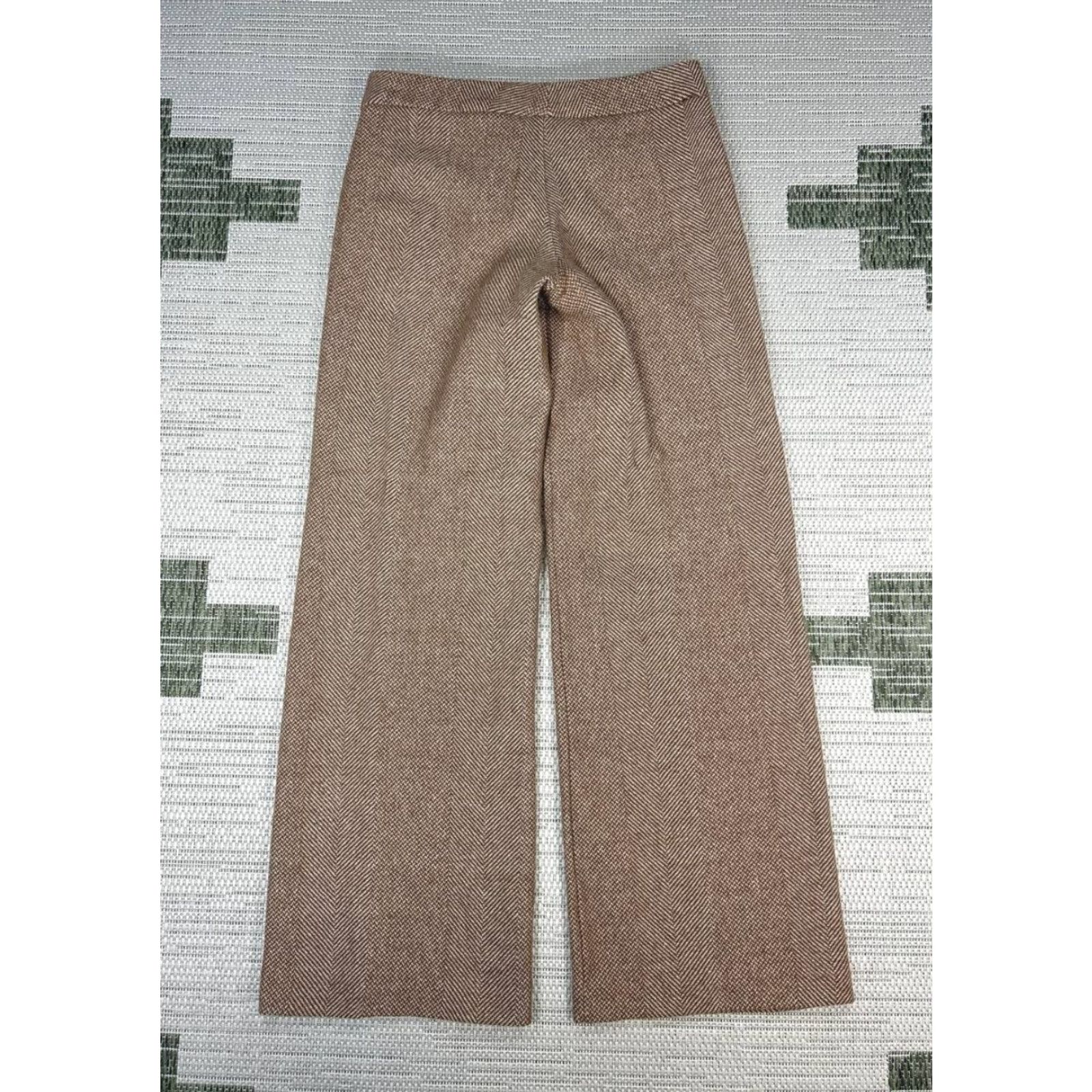 Vintage Catrina Lucci Pants Womens 42 Brown Herringbone Wide-Leg Mid Rise Casual Travel Jeans Trousers Size 28" / US 6 / IT 42 - 2 Thumbnail