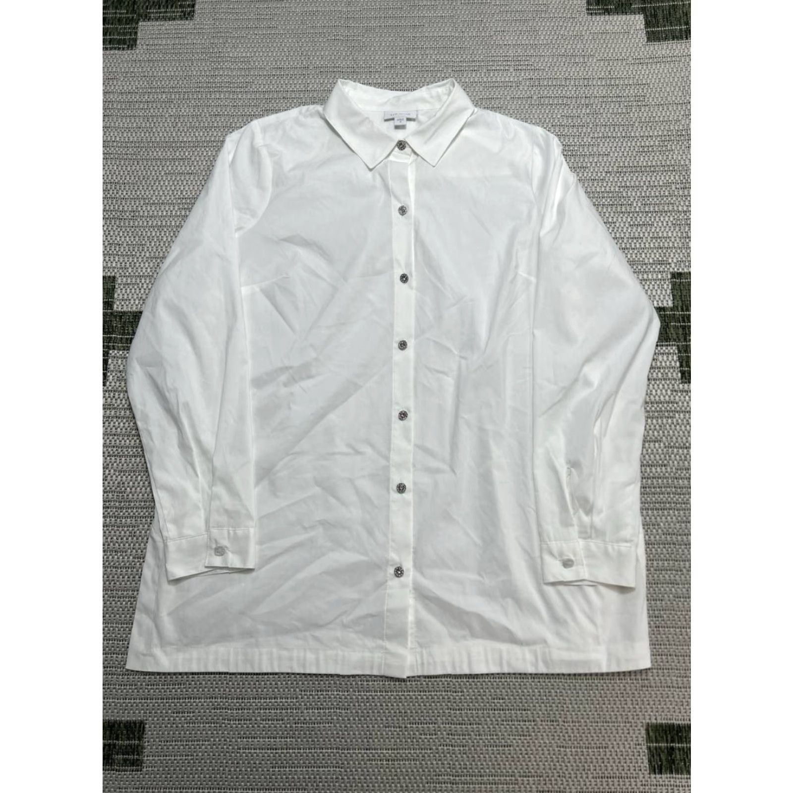 J. Jill J Jill Shirt Womens Medium White Stretch Jewel Crystal Buttons Button Up Top Size M / US 6-8 / IT 42-44 - 2 Thumbnail