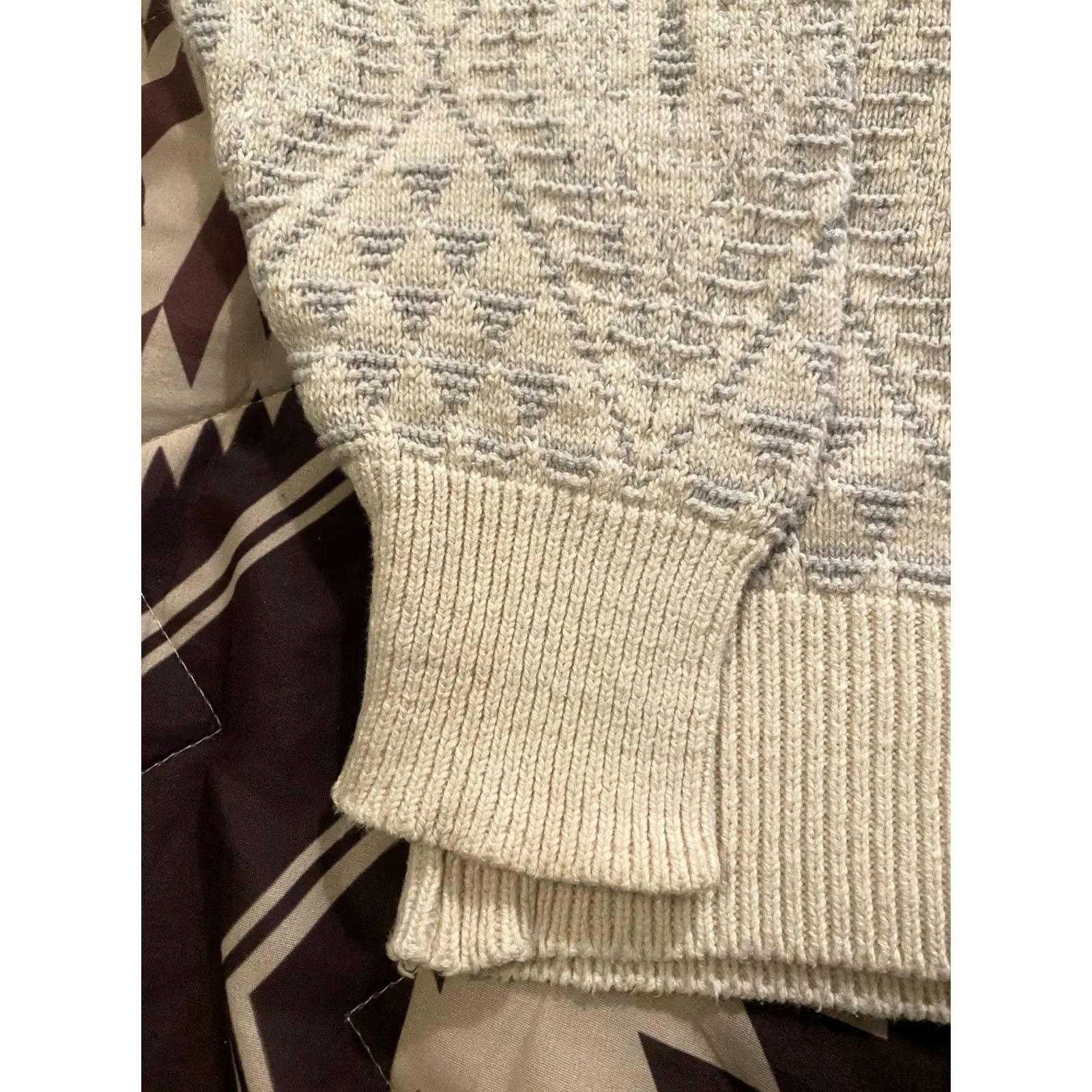 Vintage VINTAGE Private Club 100% Cotton Chunky-Knit Sweater Mens Size L Crew Neck Long Sleeve Ivory Geometric 90s USA Pullover Classic Warmth Size US L / EU 52-54 / 3 - 7 Thumbnail