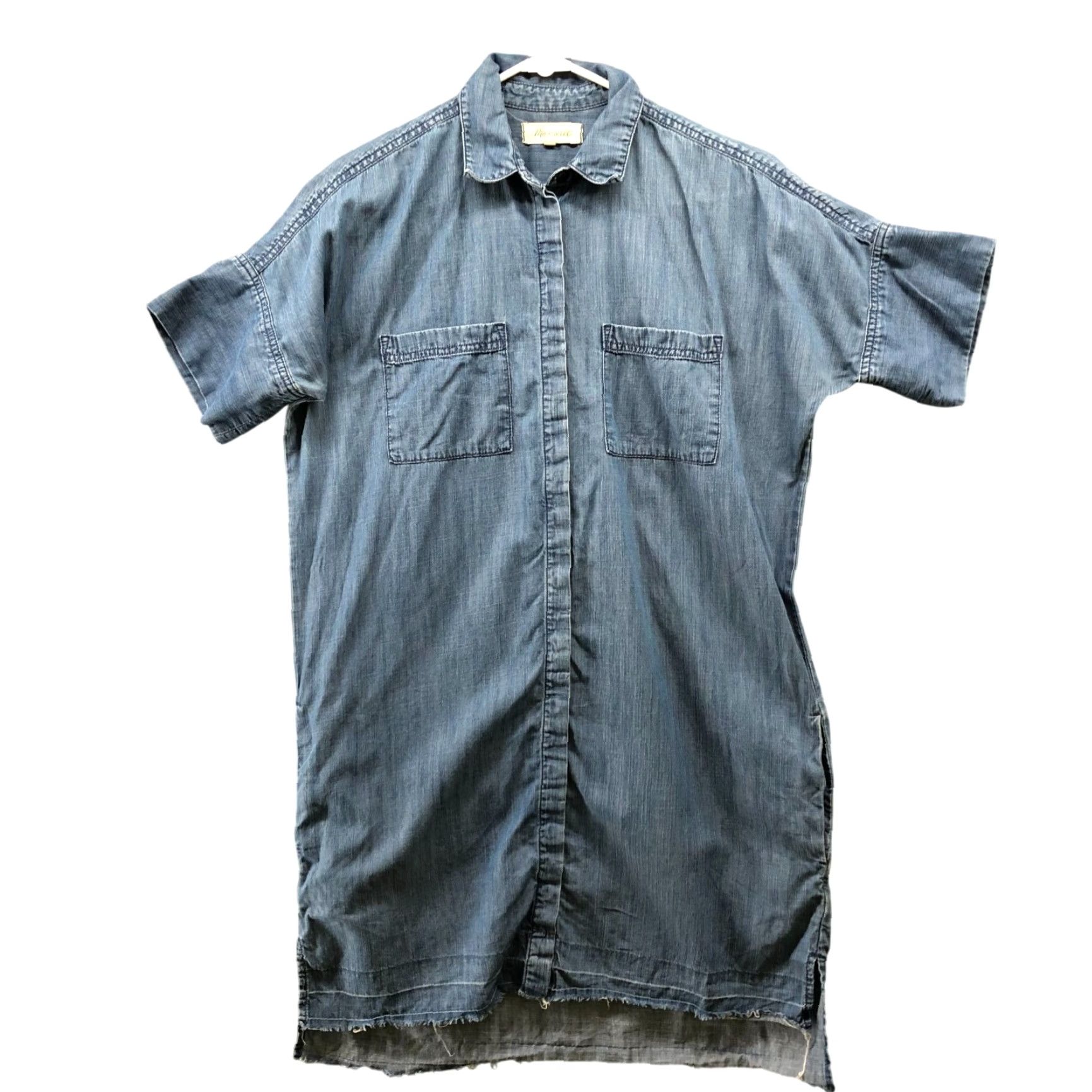 Madewell Madewell Chambray Shirt Dress Womens S Blue Short Sleeve Fringe Denim Size S / US 4 / IT 40 - 2 Thumbnail