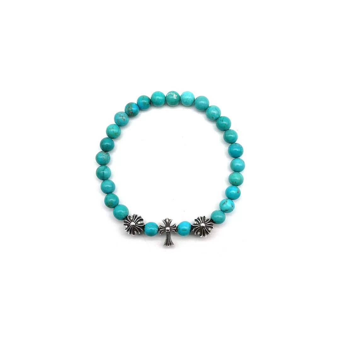 Chrome Hearts Chrome Hearts 6mm Turquoise Silver Cross Beaded Bracelet Size ONE SIZE - 1 Thumbnail