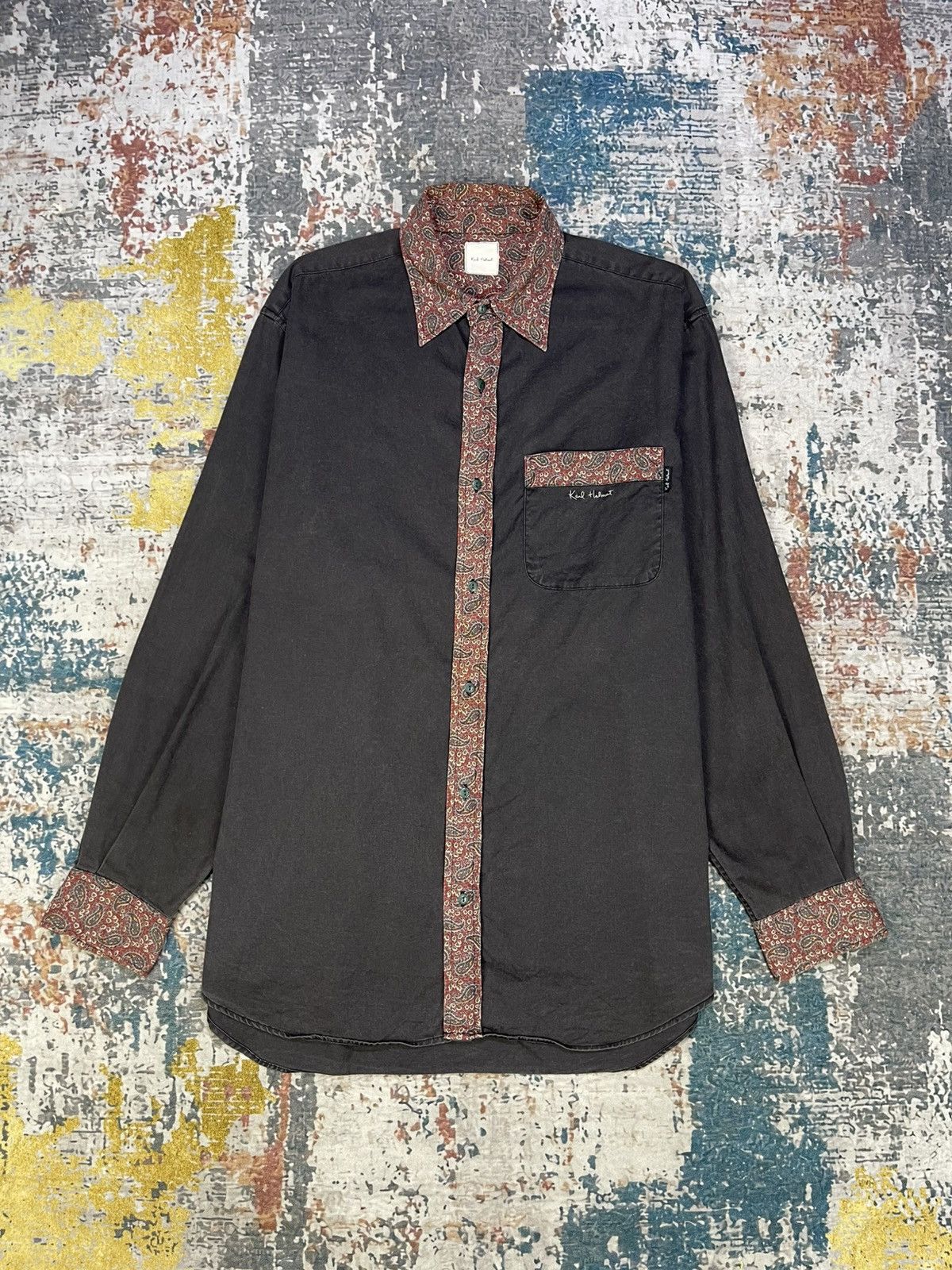 Karl Helmut Vtg Karl Helmut Paisley Trim Button Up Shirt Size US M / EU 48-50 / 2 - 1 Thumbnail