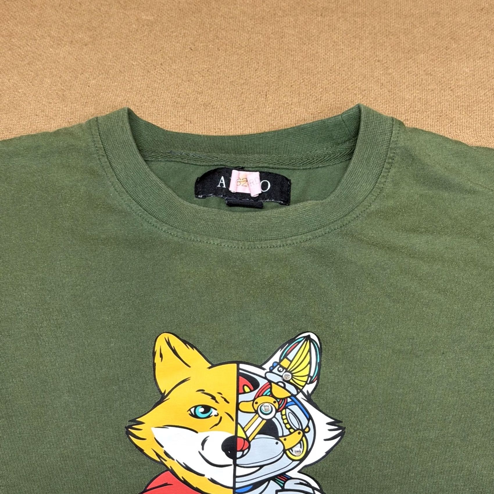 Vintage AKOO Mens XL Green Split Fox Cyborg Robot Graphic Streetwear Tee Size US XL / EU 56 / 4 - 3 Thumbnail