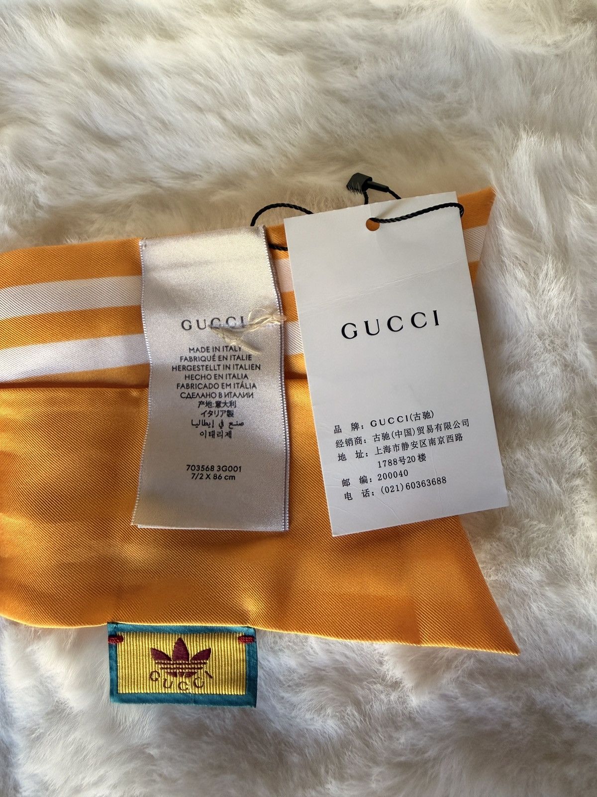 Adidas × Gucci Gucci x Adidas Orange Silk Scarf Rare Trefoil Logo NWT Size ONE SIZE - 3 Thumbnail