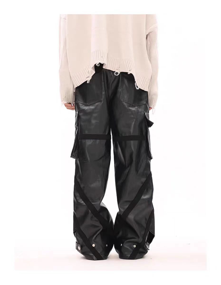 Japanese Brand × Vintage Vintage Street Punk Pleated Multi-Pocket Leather Pants Size US 32 / EU 48 - 7 Thumbnail