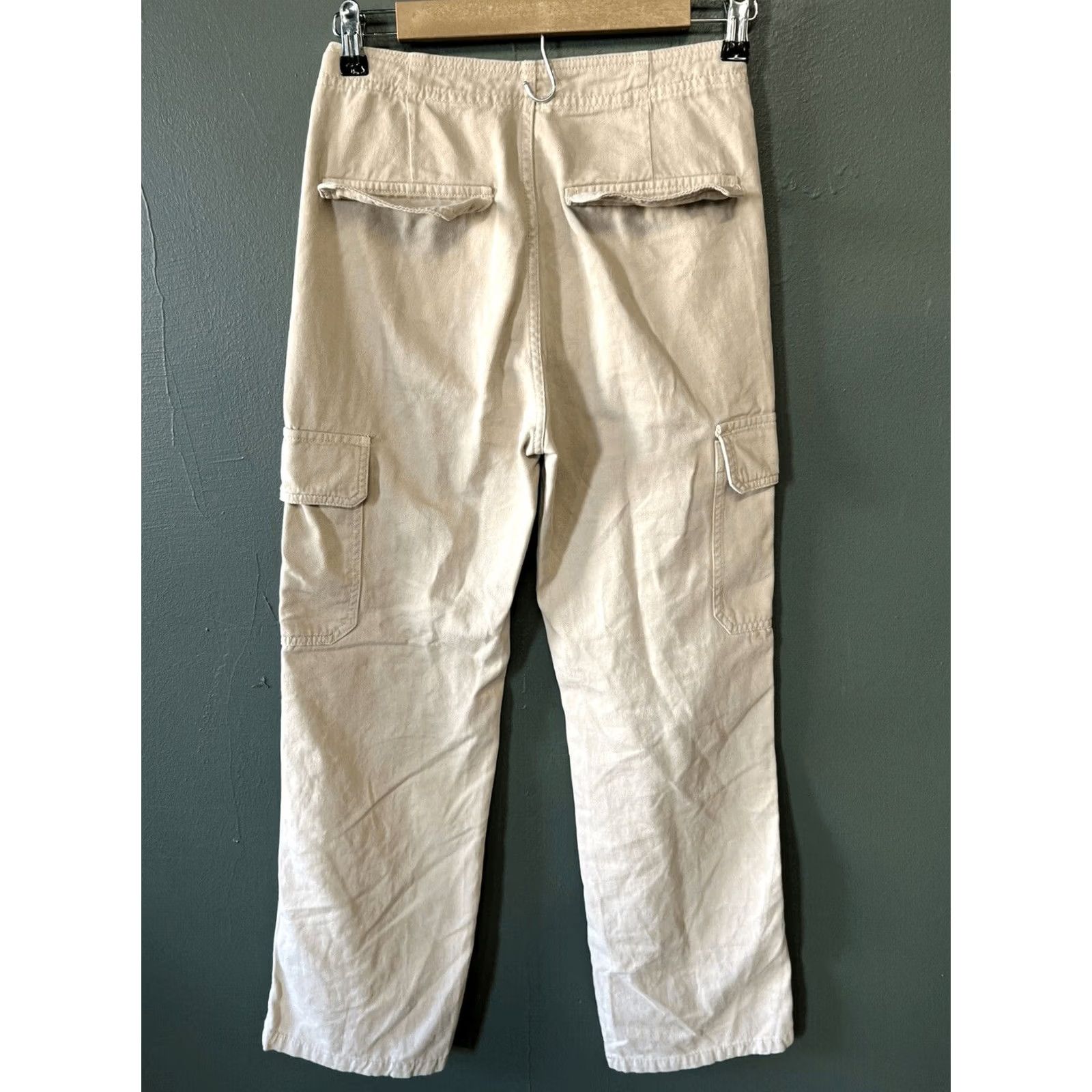 Zara Zara Pants Womens 2 Beige Khaki Cargo High Rise Straight Leg Casual Neutral Size 26" / US 2 / IT 38 - 3 Thumbnail