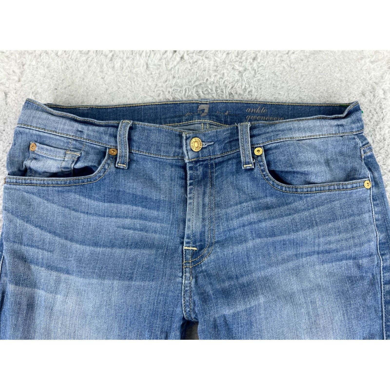 7 For All Mankind 7 For All Mankind Jeans Womens 31 Blue Denim Ankle Cotton 30x25 Regular Zip Pocket 5-Pocket Solid Color 30 Waist Inseam 25 Size 24" / US 00 / IT 34 - 4 Thumbnail