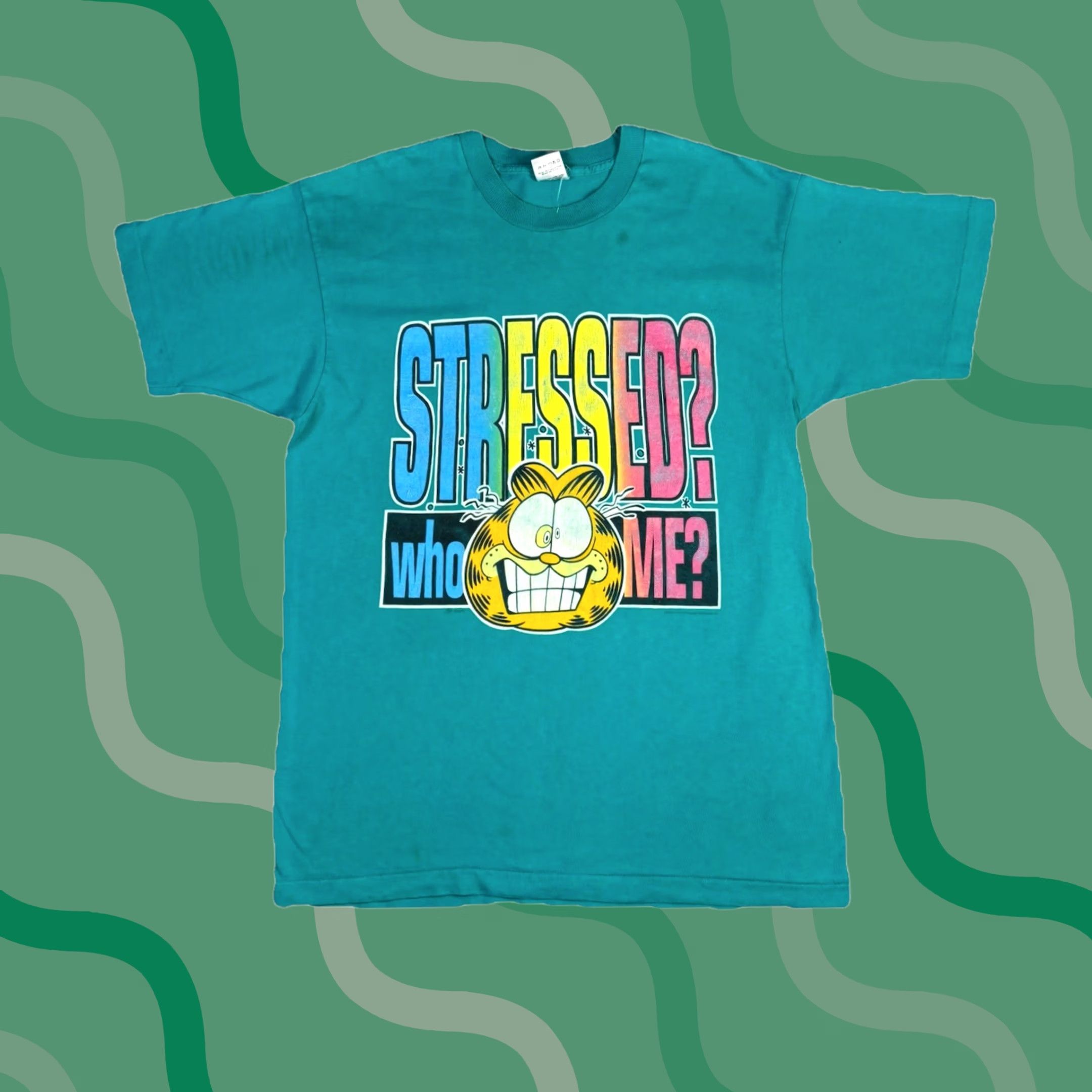 Fruit Of The Loom VINTAGE Garfield Stressed Me? T Shirt XL Adult Blue Cotton Graphic Print 1990s Mens Fruit of the Loom Size US XL / EU 56 / 4 - 1 Thumbnail