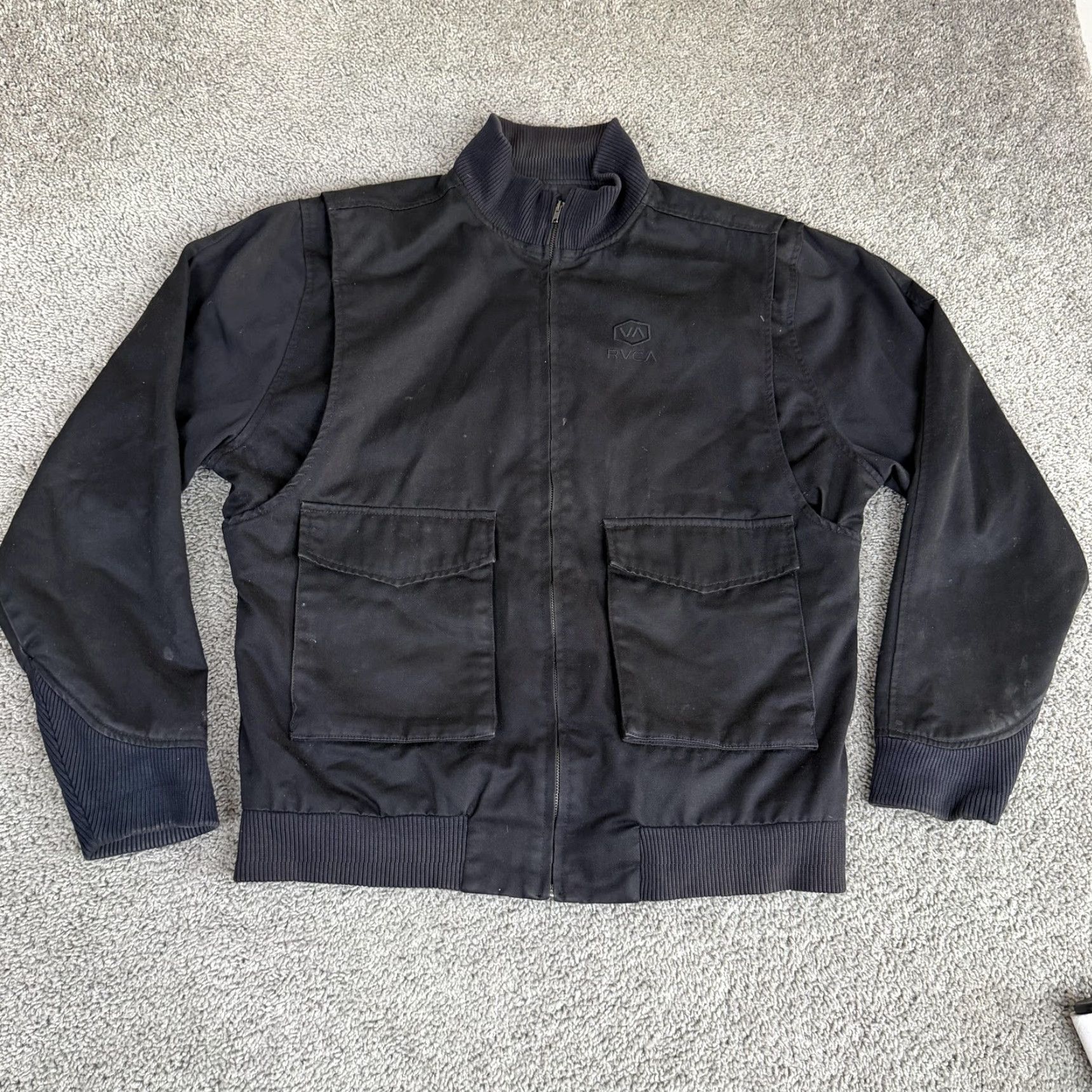 RVCA RVCA Jacket Mens XL Black Canvas Bomber Full Zip Lined Pockets Workwear Size US XL / EU 56 / 4 - 2 Thumbnail