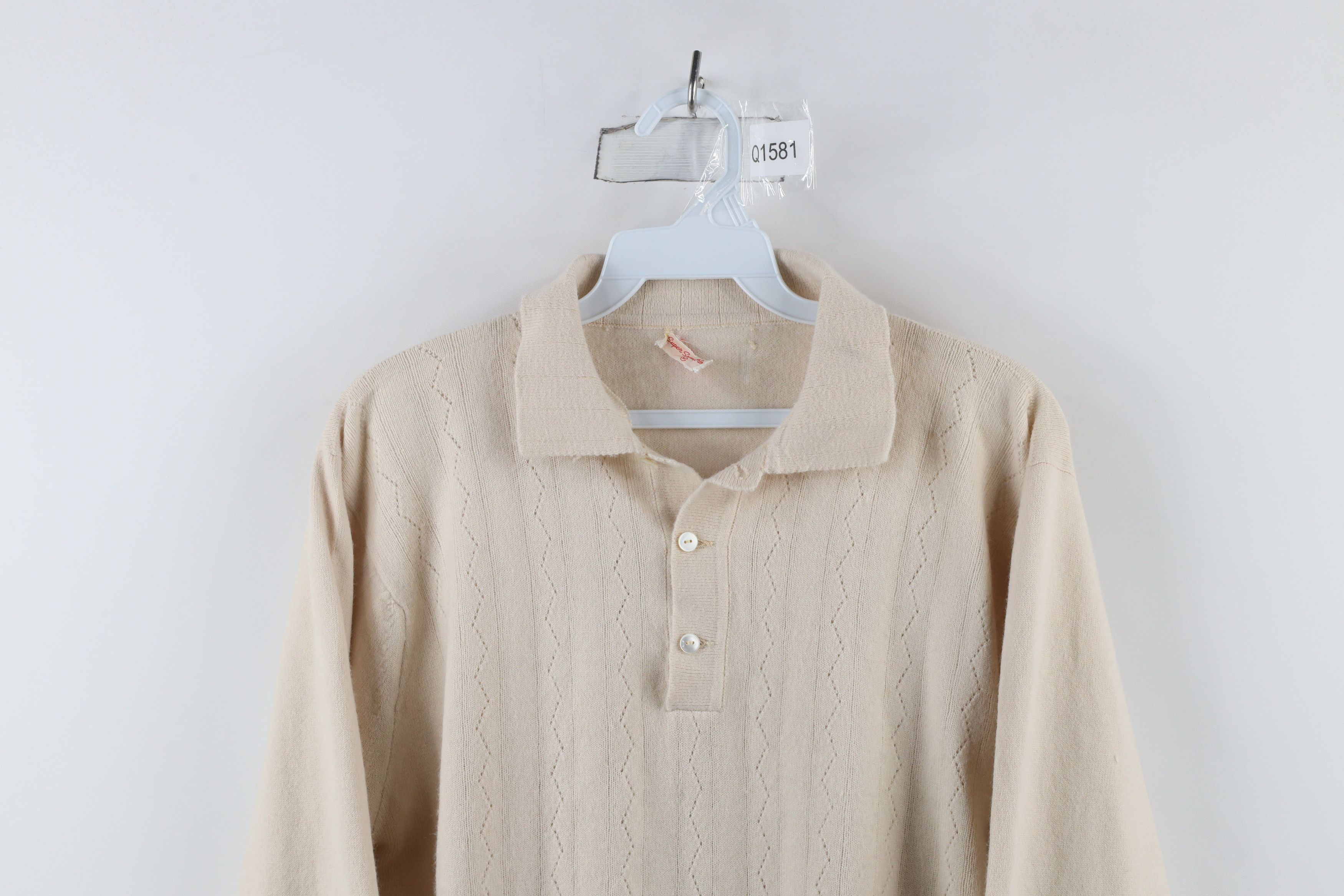 Vintage Vintage 50s 60s Streetwear Knit Collared Polo Sweater Beige Size US M / EU 48-50 / 2 - 2 Thumbnail