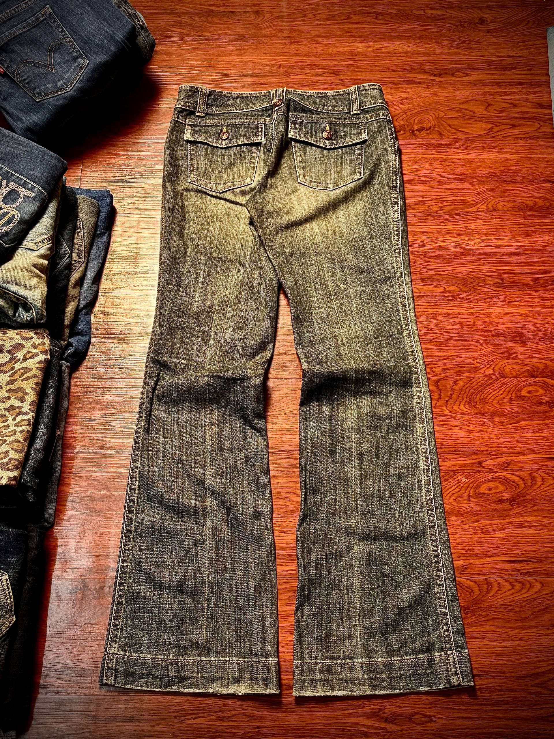 If Six Was Nine Vintage 00s Nine Faded Wash Flap Pocket Flare Denim Pants Size 30" / US 8 / IT 44 - 2 Thumbnail