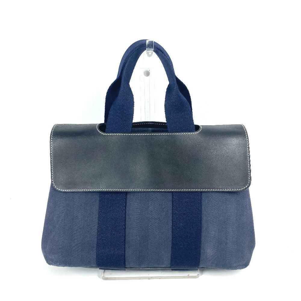Hermes Valparaiso Pm Briefcase Tote Bag Flap Handbag Leather/canvas Unisex Navy in Blue, Women's