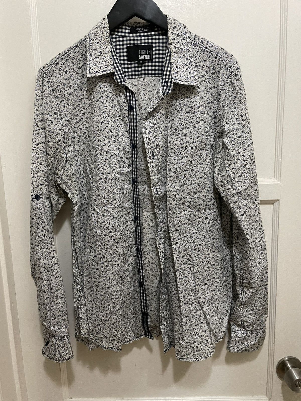 Eighth Avenue White Button Up Blue/Black Floral Pattern Size US M / EU 48-50 / 2 - 1 Thumbnail