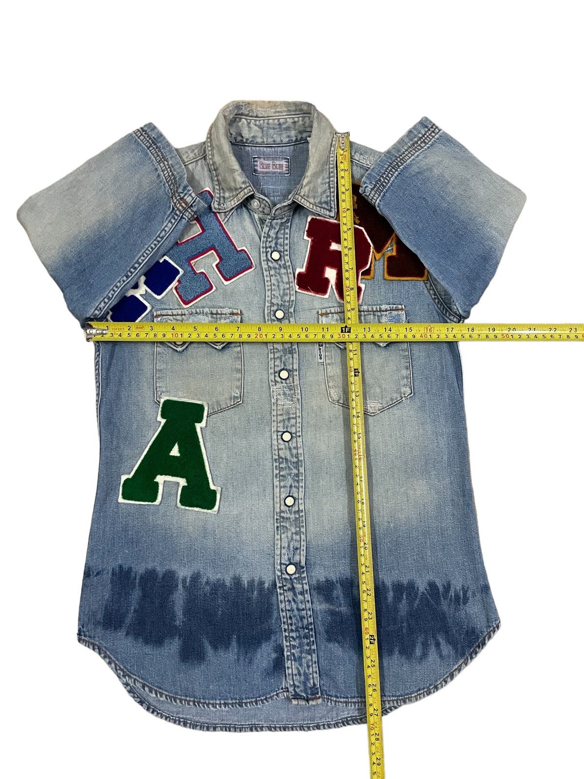 Blue Blue Japan BlueBlue Japan Crazy Indigo Wash Letterman Patch Denim Shirt Size US S / EU 44-46 / 1 - 16 Thumbnail