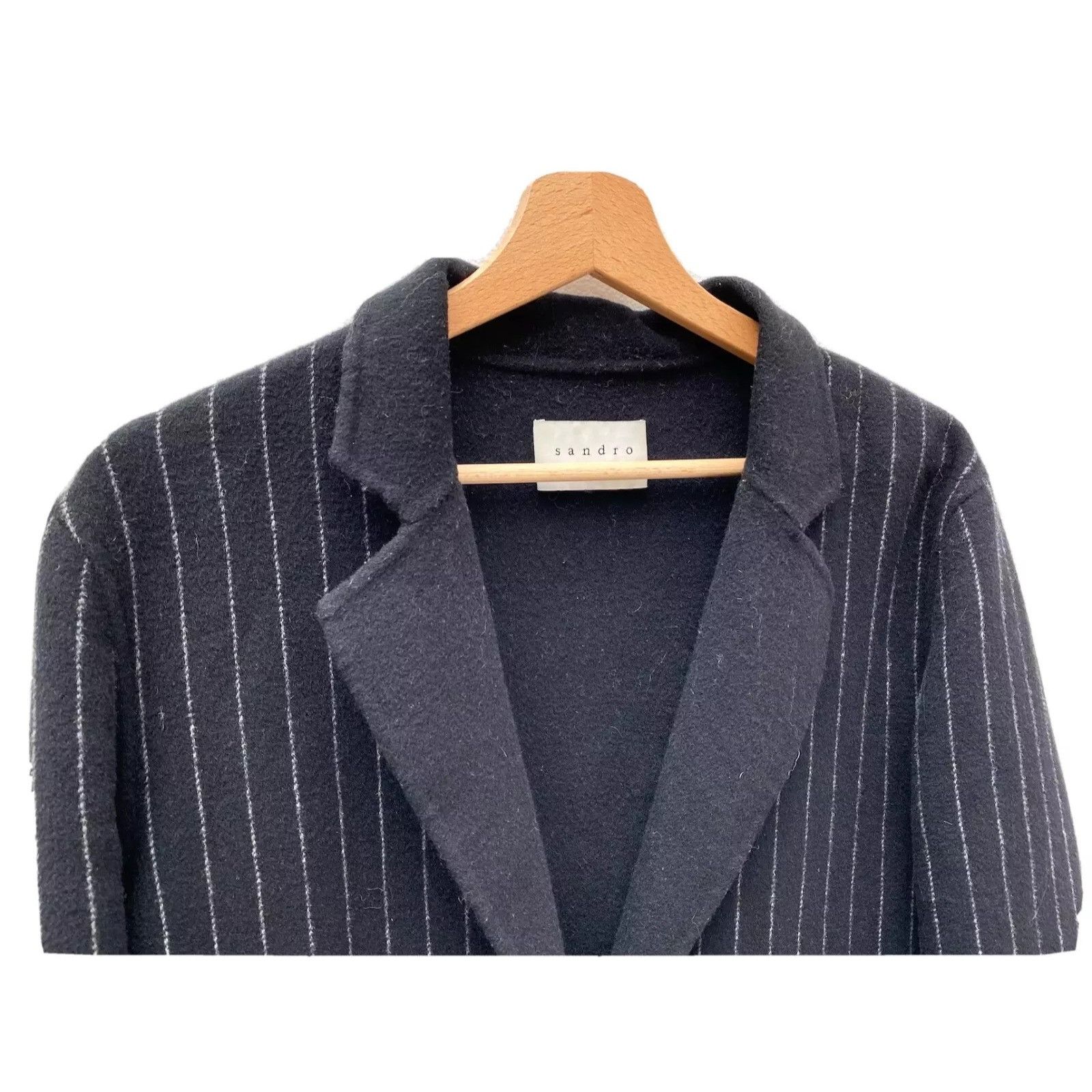 Sandro Black Striped Wool Coat Size M / US 6-8 / IT 42-44 - 2 Thumbnail