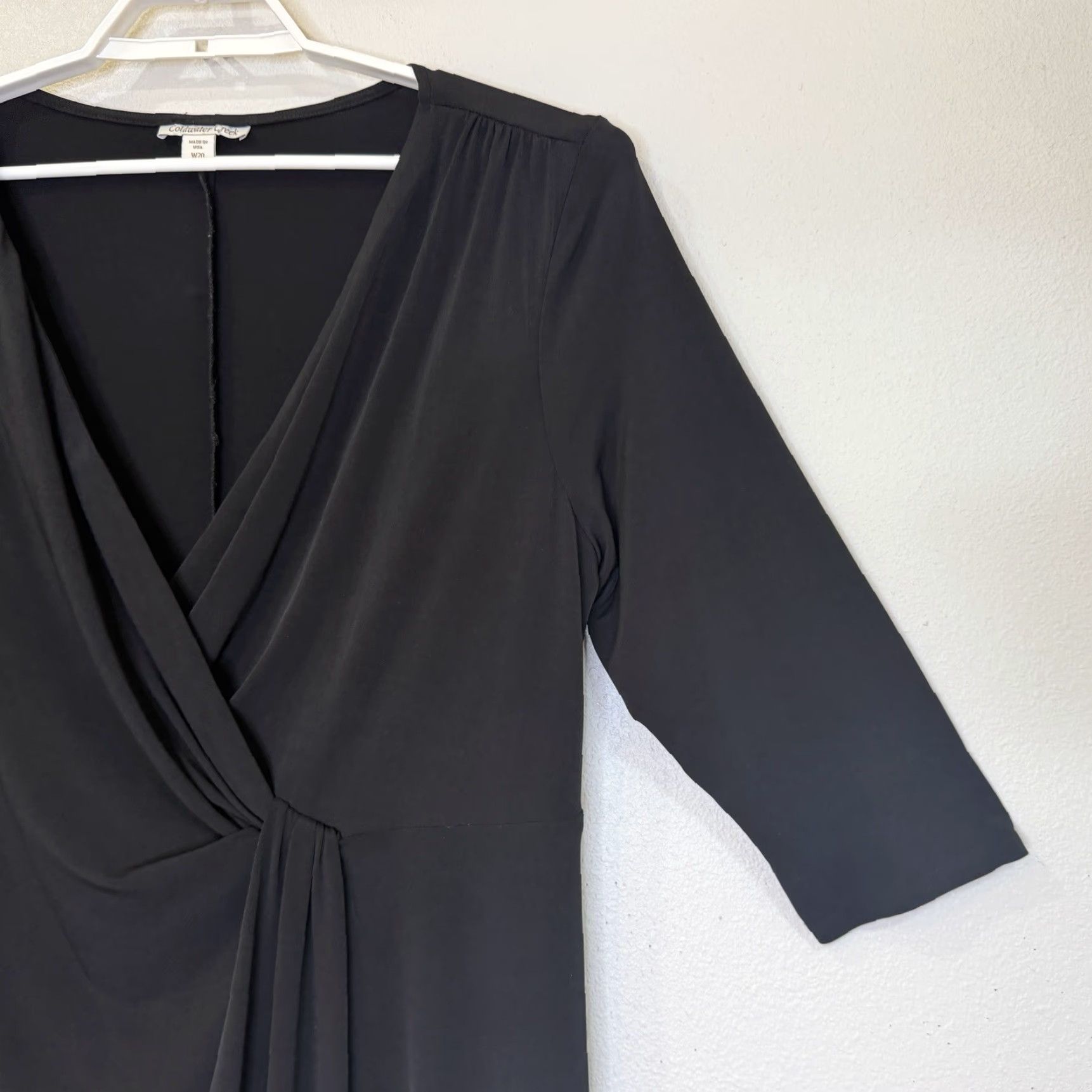 Coldwater Creek Coldwater Creek Dress 20W Black Faux Wrap 3/4 Sleeve Deep V-Neck Stretch Knit Size 3XL / US 20-22 - 3 Thumbnail