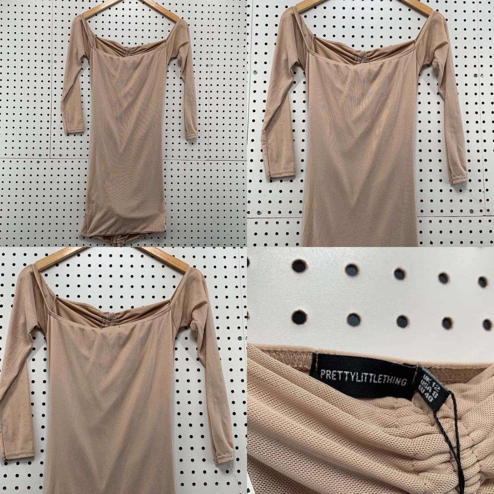 PrettyLittleThing Pretty Little Thing Dress Off The Shoulder Ruched Brown Womens Size 8 NWT Size M / US 6-8 / IT 42-44 - 8 Thumbnail