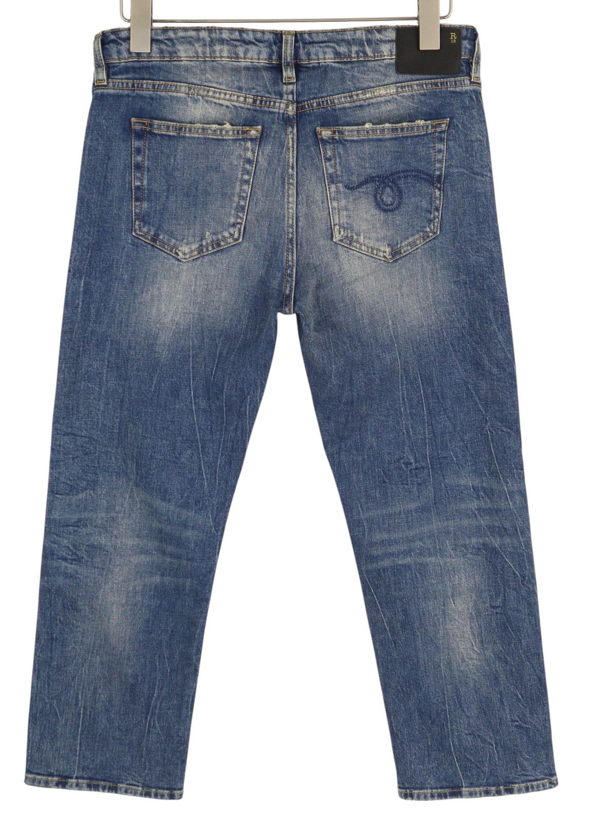 R13 BOY STRAIGHT 29 Cropped Ankle Washed Blue Kelly 84448 Size 29" - 4 Thumbnail