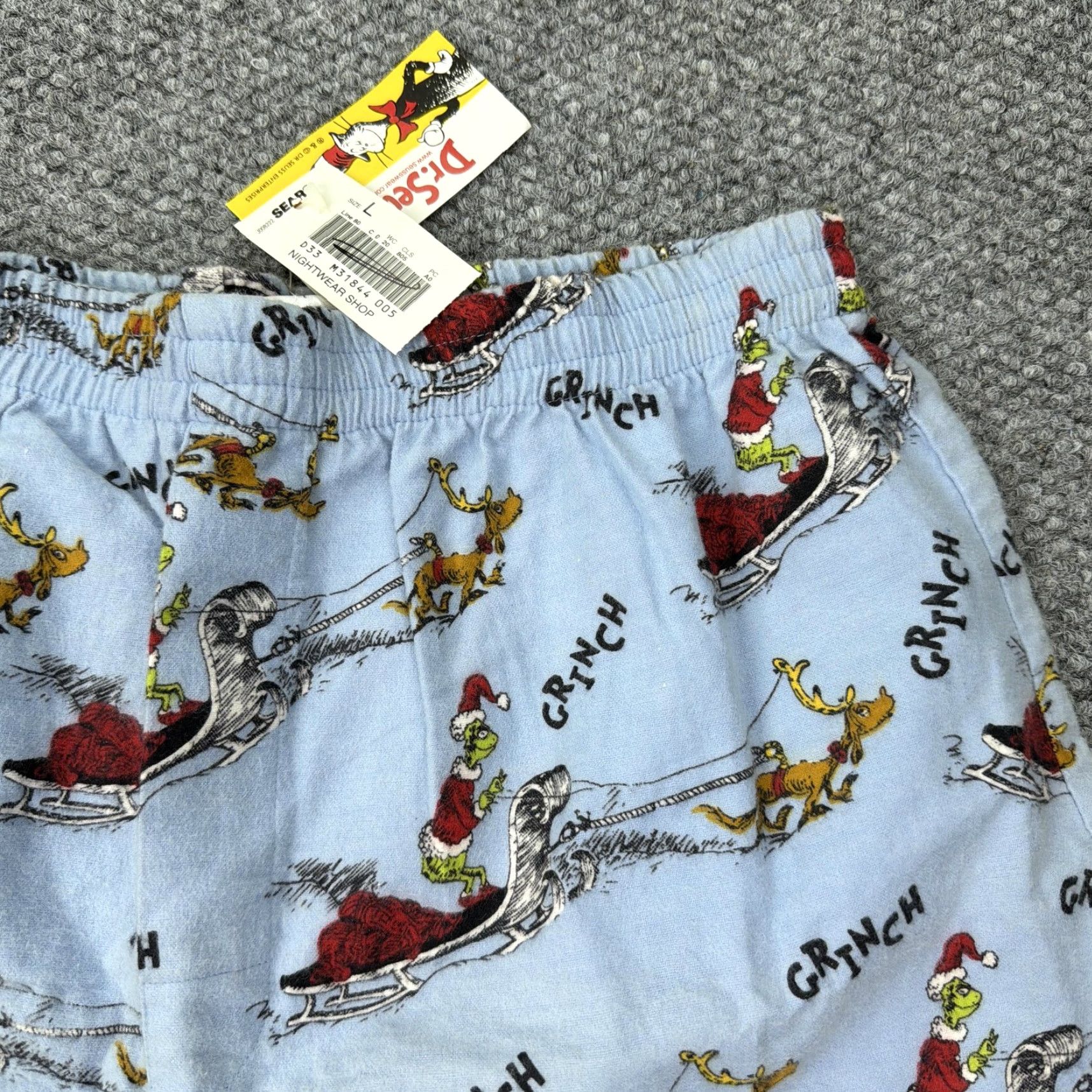 Vintage Dr Seuss Grinch Pajama Shorts Mens Large Blue Christmas Sleep Lounge Boxers Size US 33 - 3 Thumbnail