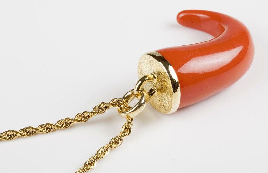 Designer Kenneth Lane Faux Red Coral Italian Horn 18 kt Gold Necklace Size ONE SIZE - 3 Thumbnail