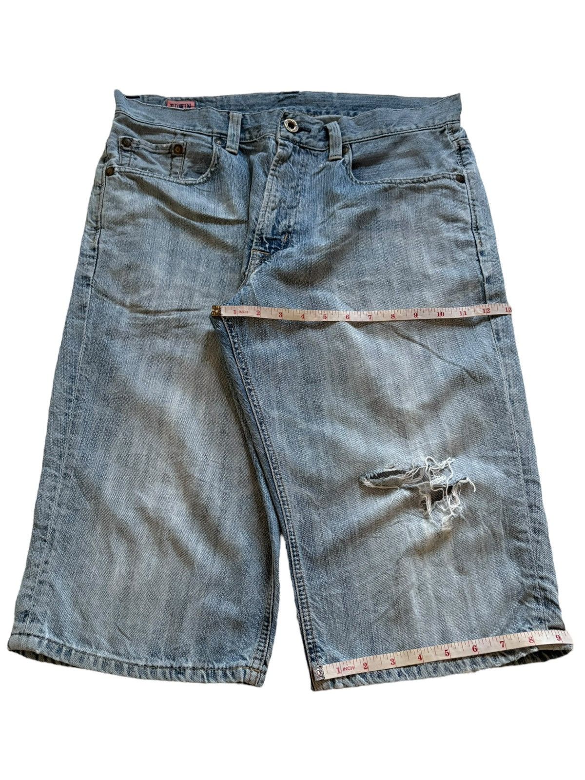 Edwin SALES🔥Vintage Edwin Buckle Back Distressed Baggy Jean Short Size US 35 - 18 Thumbnail
