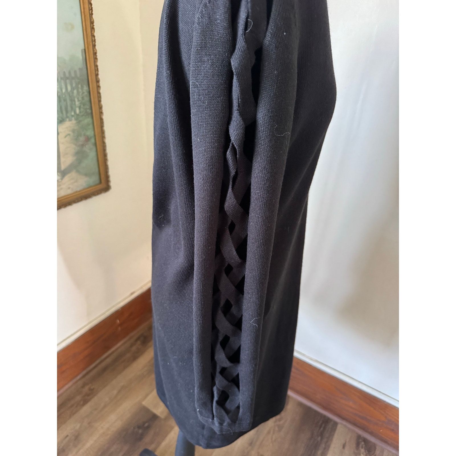 Calvin Klein NWT Calvin Klein Black Sweater Dress L Lace Up Sleeve Size L / US 10 / IT 46 - 5 Thumbnail