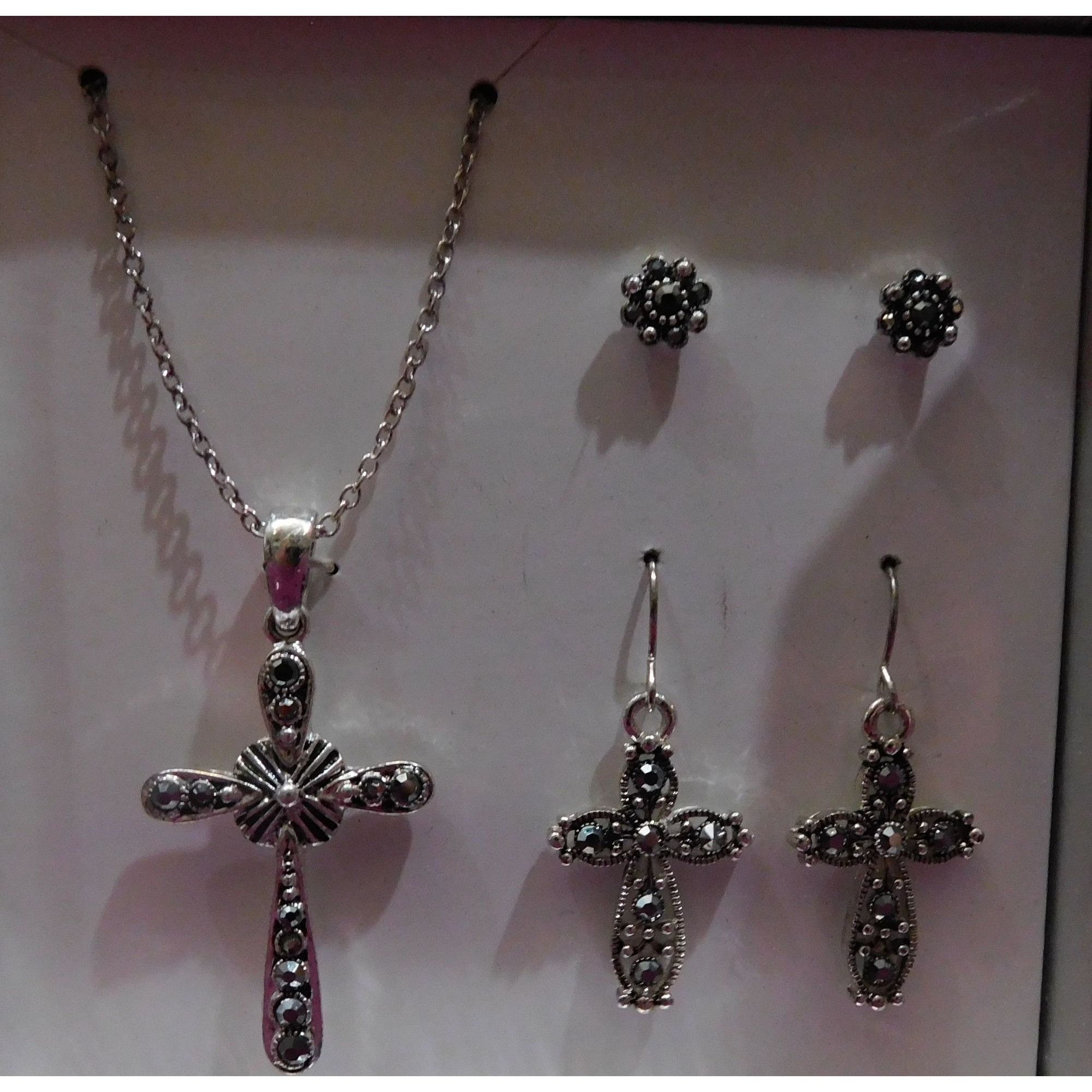 Other Religious Silver Tone Rhinestone Cross Jewelry Set Size ONE SIZE - 5 Thumbnail