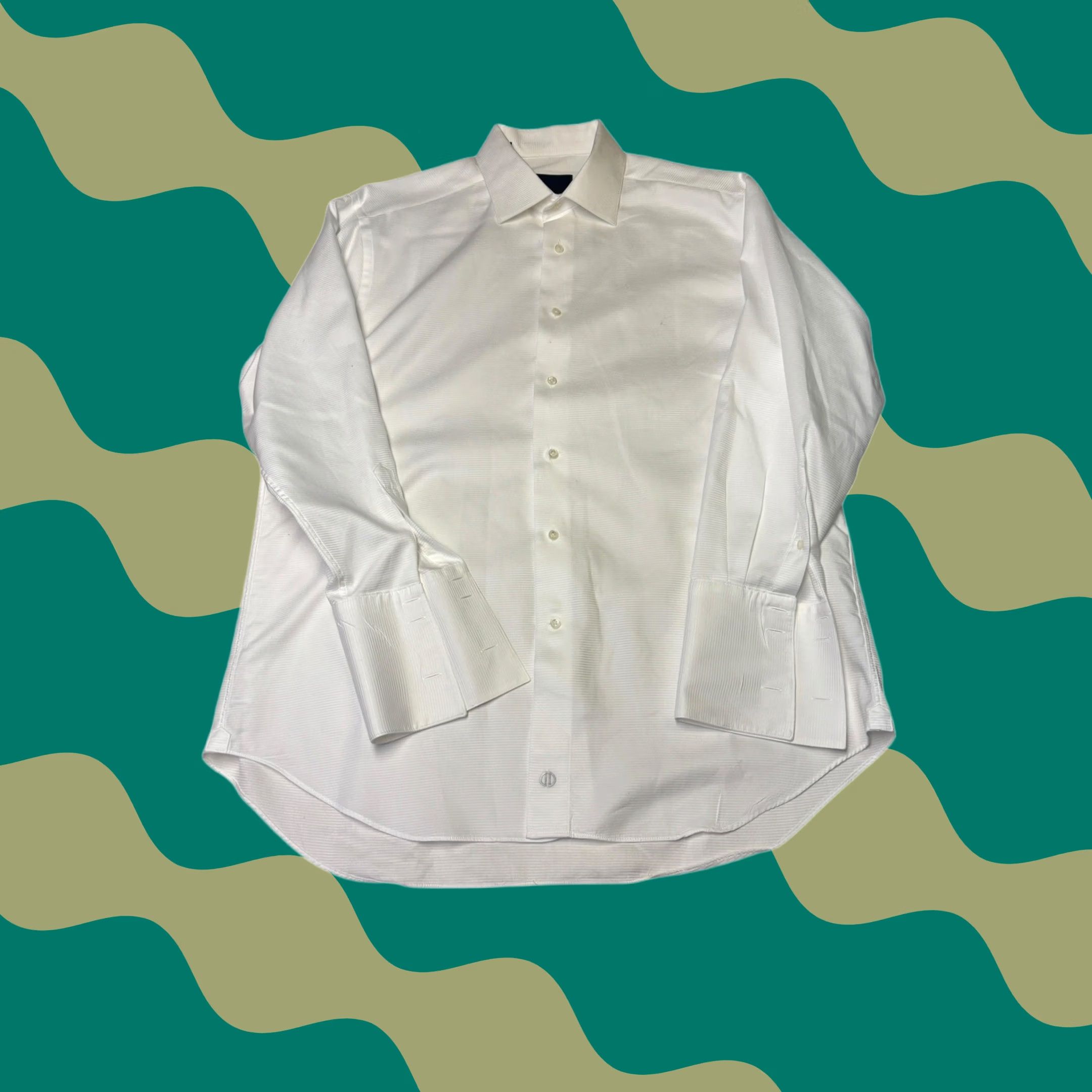David Donahue David Donahue Mens White Ribbed Cotton Dress Shirt French Cuff 17 32/33 Dress Shirt Mens White Ribbed Cotton French Cuff 17 32/33 Size 46R - 1 Thumbnail