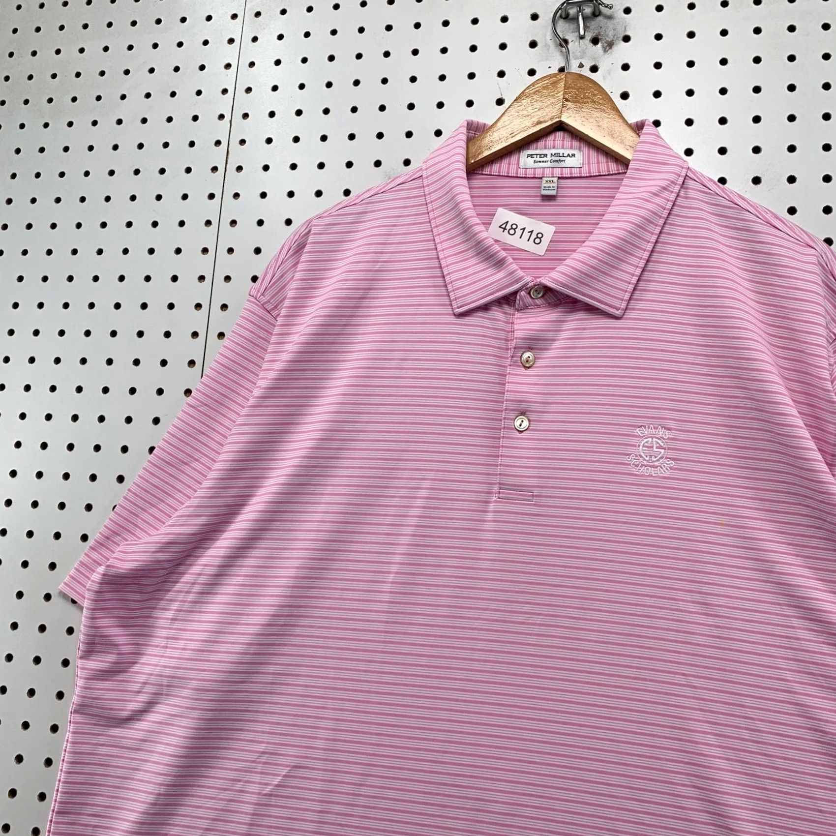 Peter Millar Peter Millar Summer Comfort Polo Shirt Mens 2XL Pink Evans Scholar Striped Golf Shirt Size US XXL / EU 58 / 5 - 6 Thumbnail