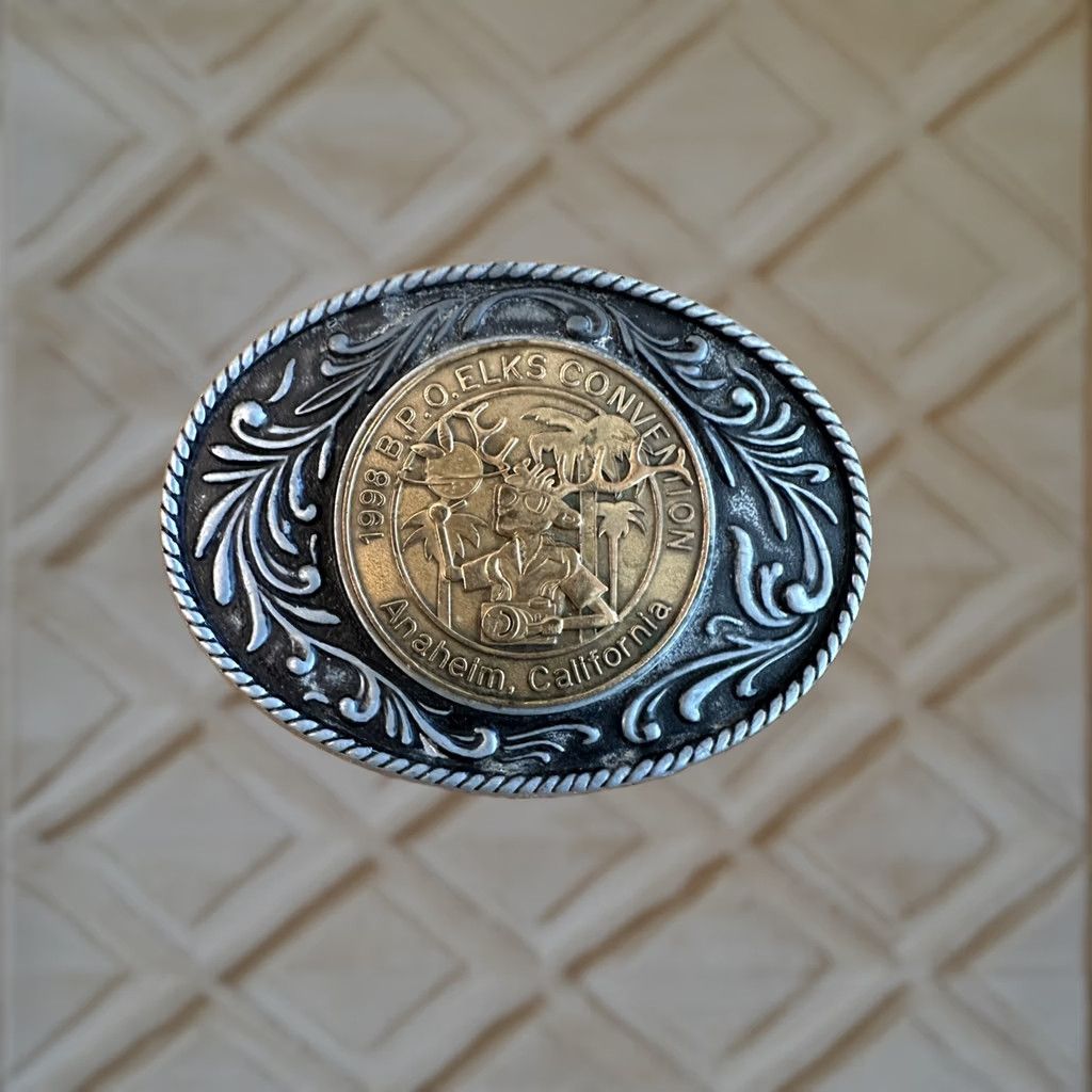 Vintage VINTAGE 1998 Elks Convention Coin Western Belt Buckle BPOE Anaheim CA Cowboy & Western Metal Buckle Mens? Size ONE SIZE - 1 Thumbnail