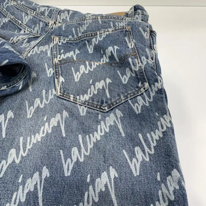 Balenciaga Balenciaga Balenciaga SS22 Logo Printed Loose Denim Pants Size US 27 - 9 Thumbnail