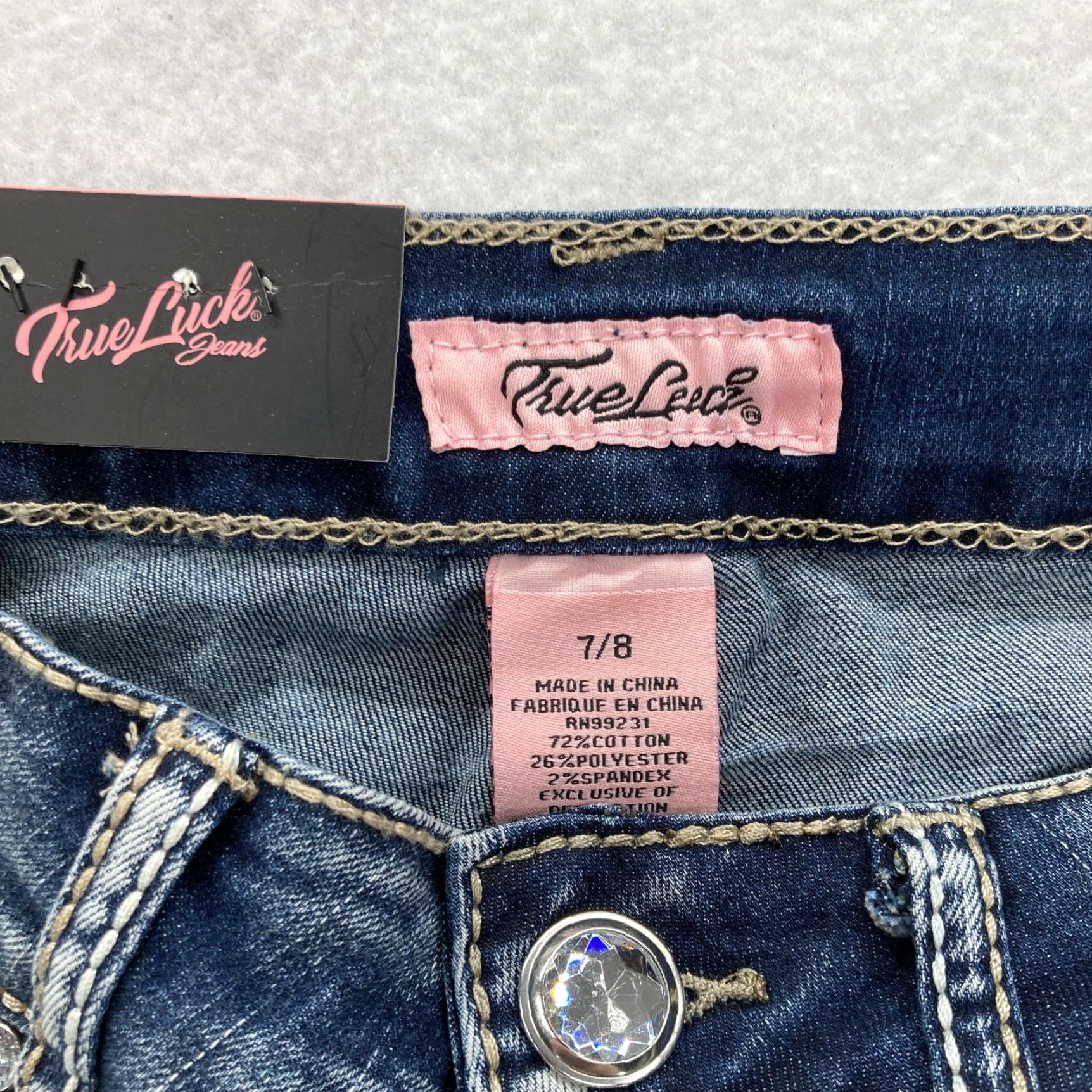 Vintage True Luck Jeans Jeans Women 8 Blue Skinny Mid Rise Distressed Rhinestone Stretch Womens Size 30" / US 8 / IT 44 - 6 Thumbnail