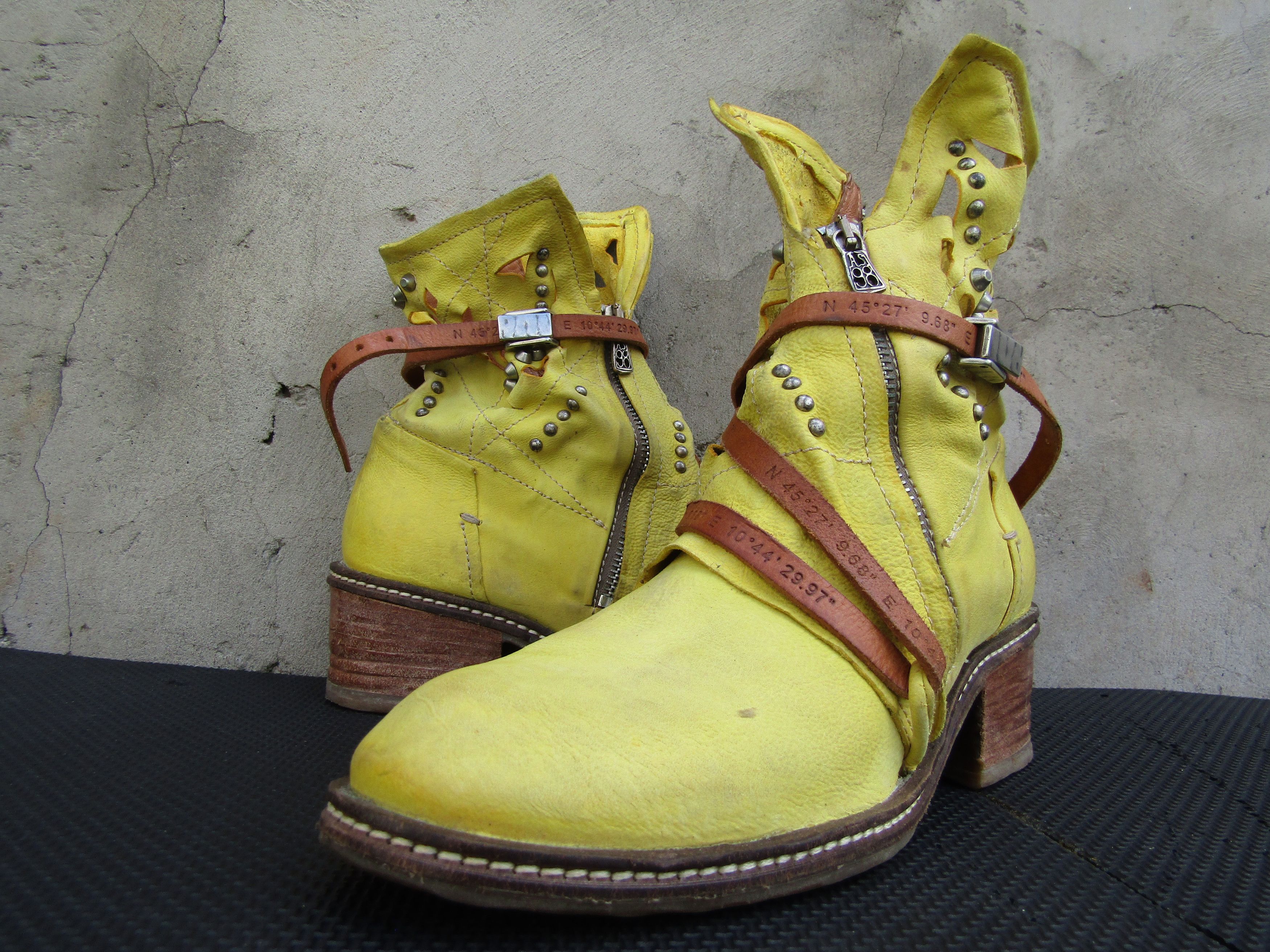 A S 98 x Airstep A.s.98 Buckle Zip Neon Green Booties Heel Shoes Leather, Women's (Size 9.5)