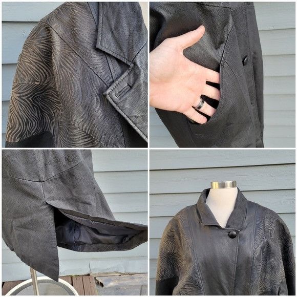 Vintage Vintage 90s y2k Punk Rock Grunge Black Leather Oversized Tre Size L / US 10 / IT 46 - 4 Thumbnail