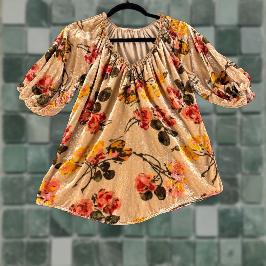 Vintage Sundance Top Womens Small Brown Floral Velvet Puff Sleeve Pullover Casual Shirt Bodice Blooming Bohemian City Wool? Size S / US 4 / IT 40 - 1 Thumbnail