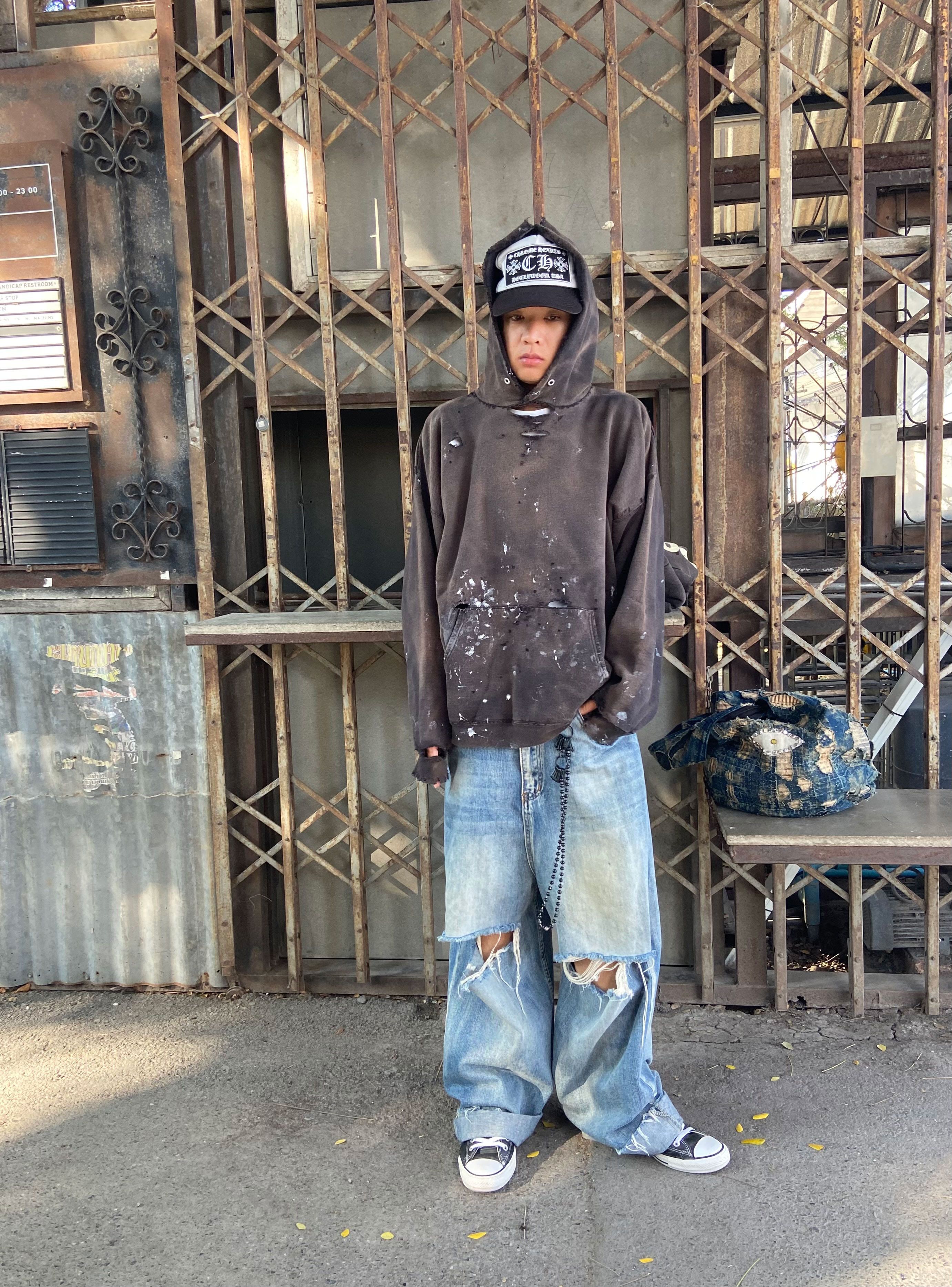Vintage Thrashed Distressed & Faded Hoodie ERD Grunge Size US XL / EU 56 / 4 - 3 Thumbnail