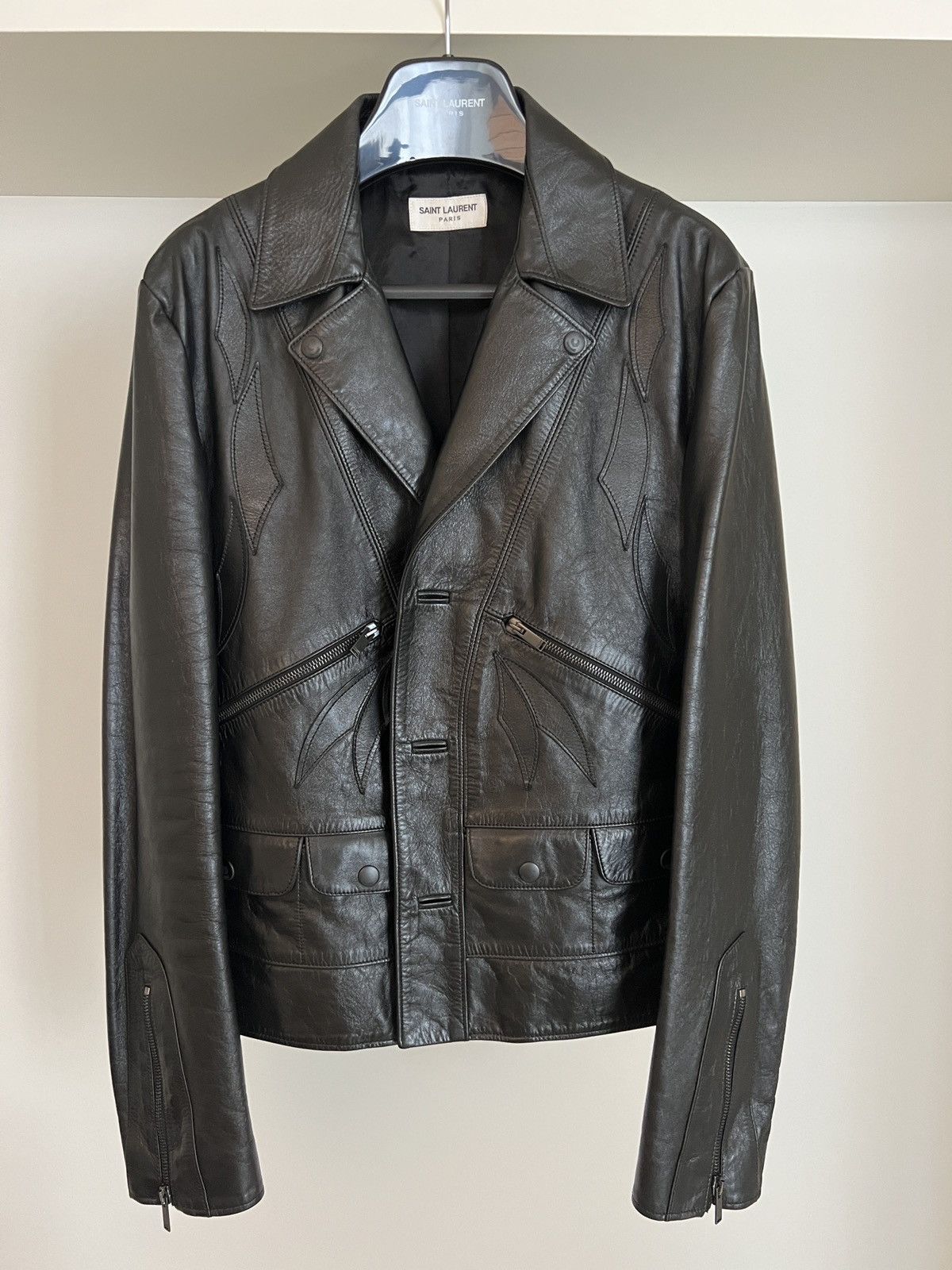 image of Saint Laurent Paris Saint Laurent Western Leather Jacket In Medium in Black, Men's