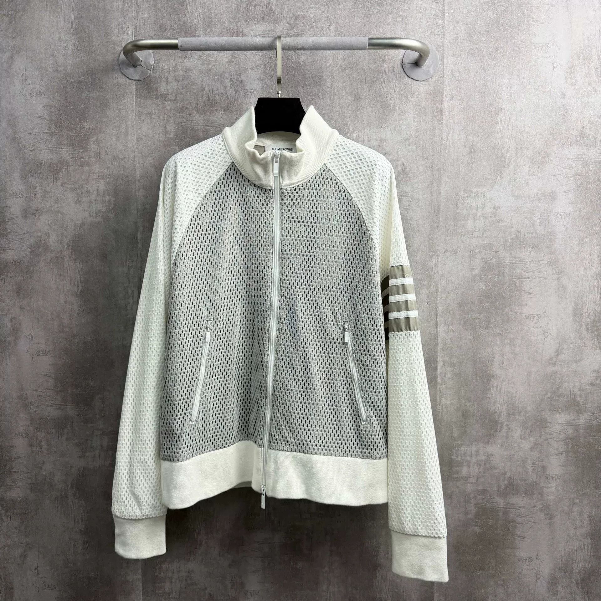 Thom Browne Thom Browne 4-Bar Gray White Mesh Zip Jacket Size US L / EU 52-54 / 3 - 1 Thumbnail