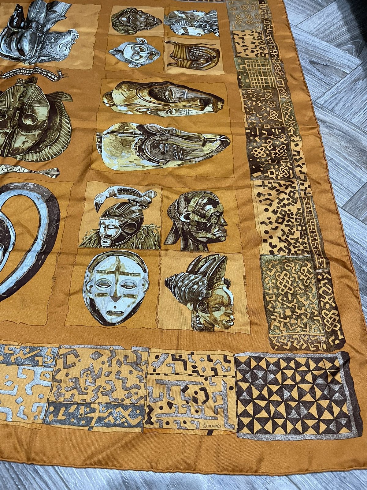 AUTHENTIC HERMES PERSONA SILK ORANGE SCARF LOIC DUBIGEON