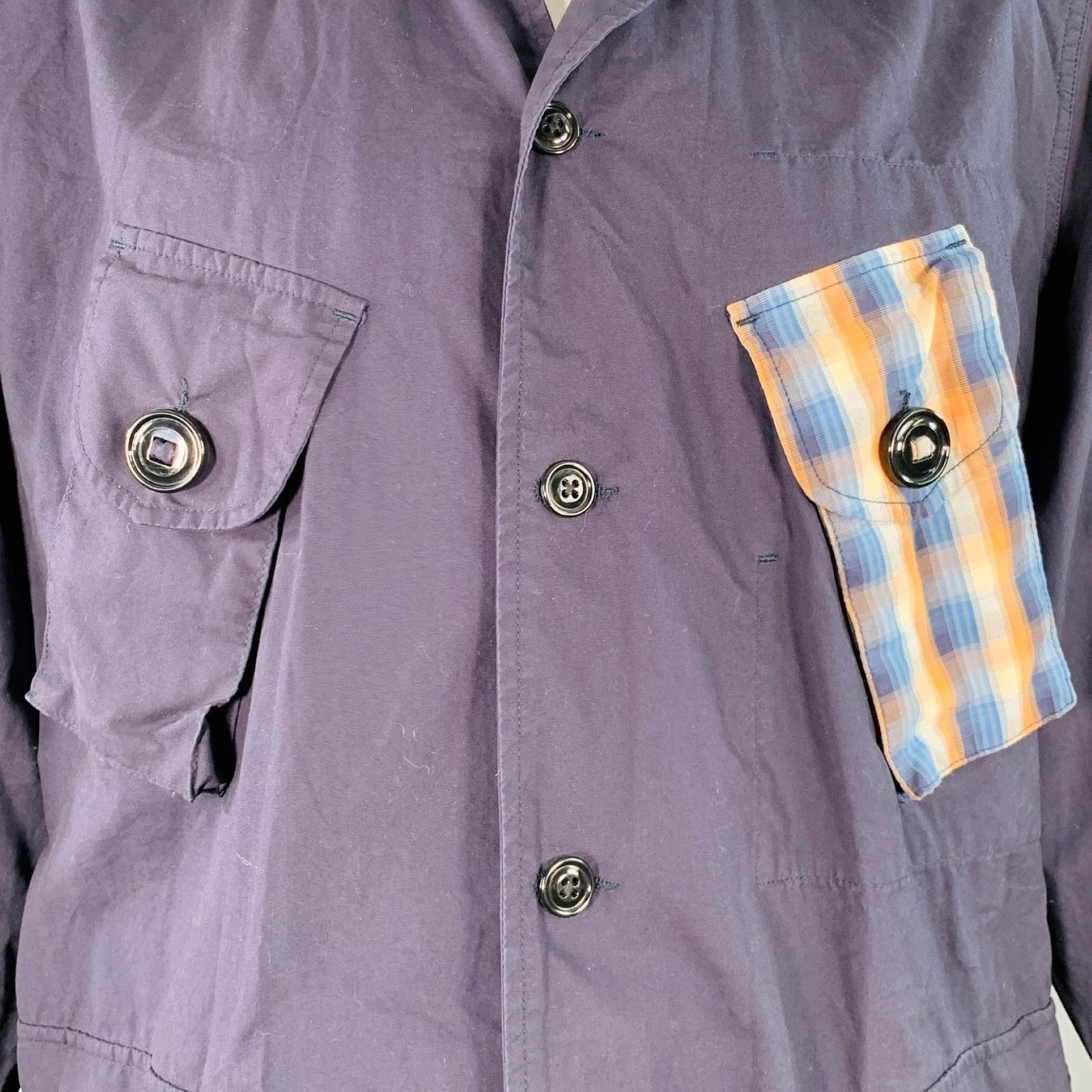 Monitaly Size XL Navy Blue Orange Cotton Buttoned Pockets Coat Size US XL / EU 56 / 4 - 2 Thumbnail