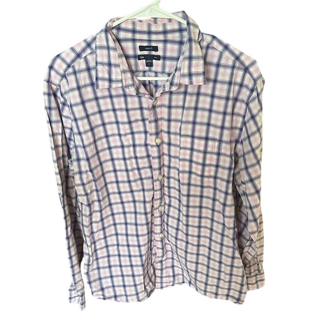 Gap GAP Classic Fit Plaid Button-Down Shirt Blue/White/Pink Size US L / EU 52-54 / 3 - 1 Thumbnail