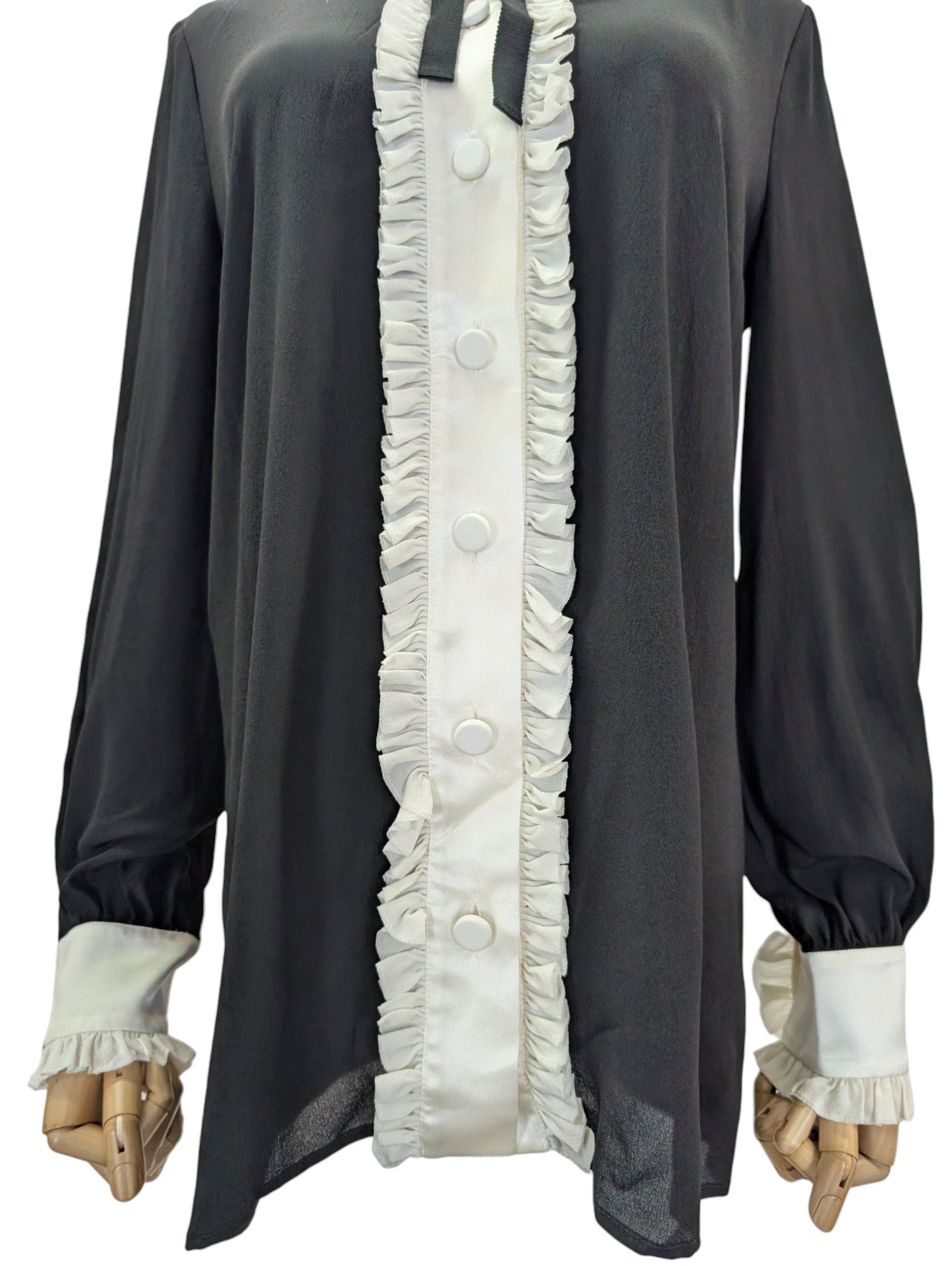 Gucci Gucci Black Silk Blouse With Whitefrill Trim Size M / US 6-8 / IT 42-44 - 6 Thumbnail