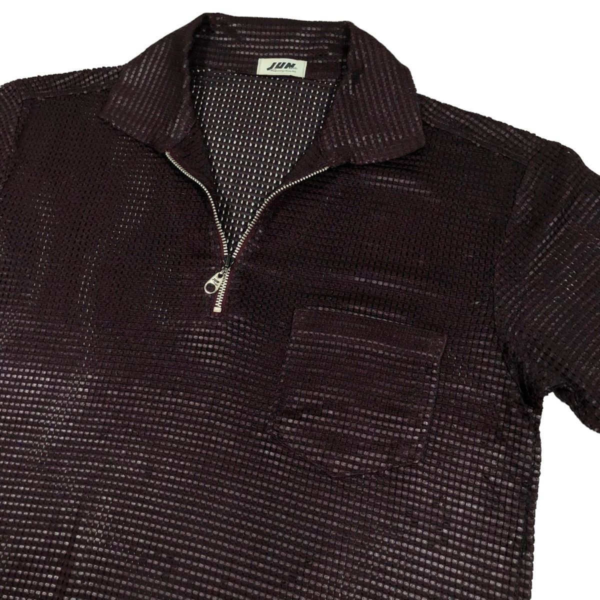 Japanese Brand Vintage 80s Jun Men Woven Transparent Mesh Half Zip Shirt Size US M / EU 48-50 / 2 - 6 Thumbnail